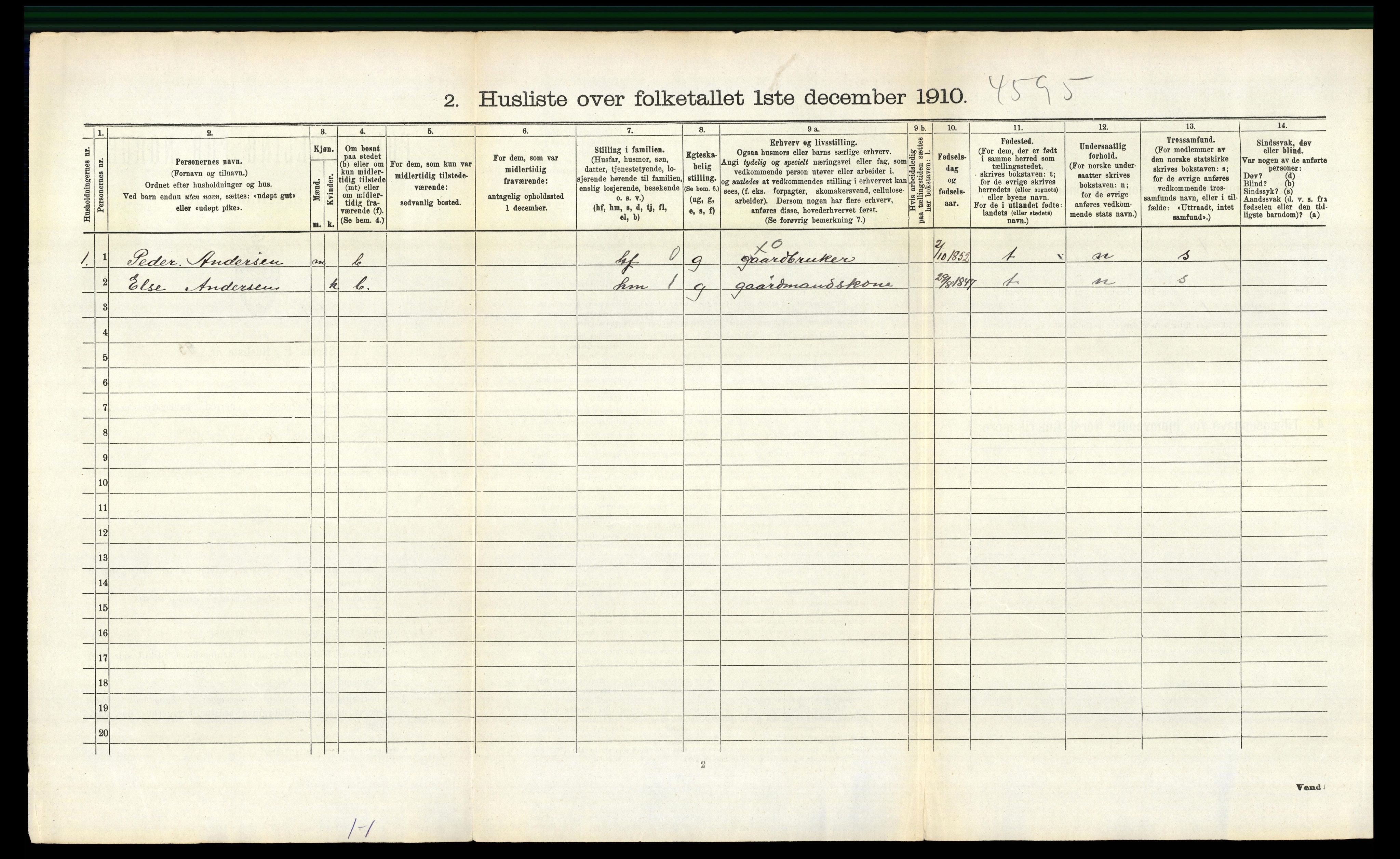 RA, 1910 census for Sandeherred, 1910, p. 998