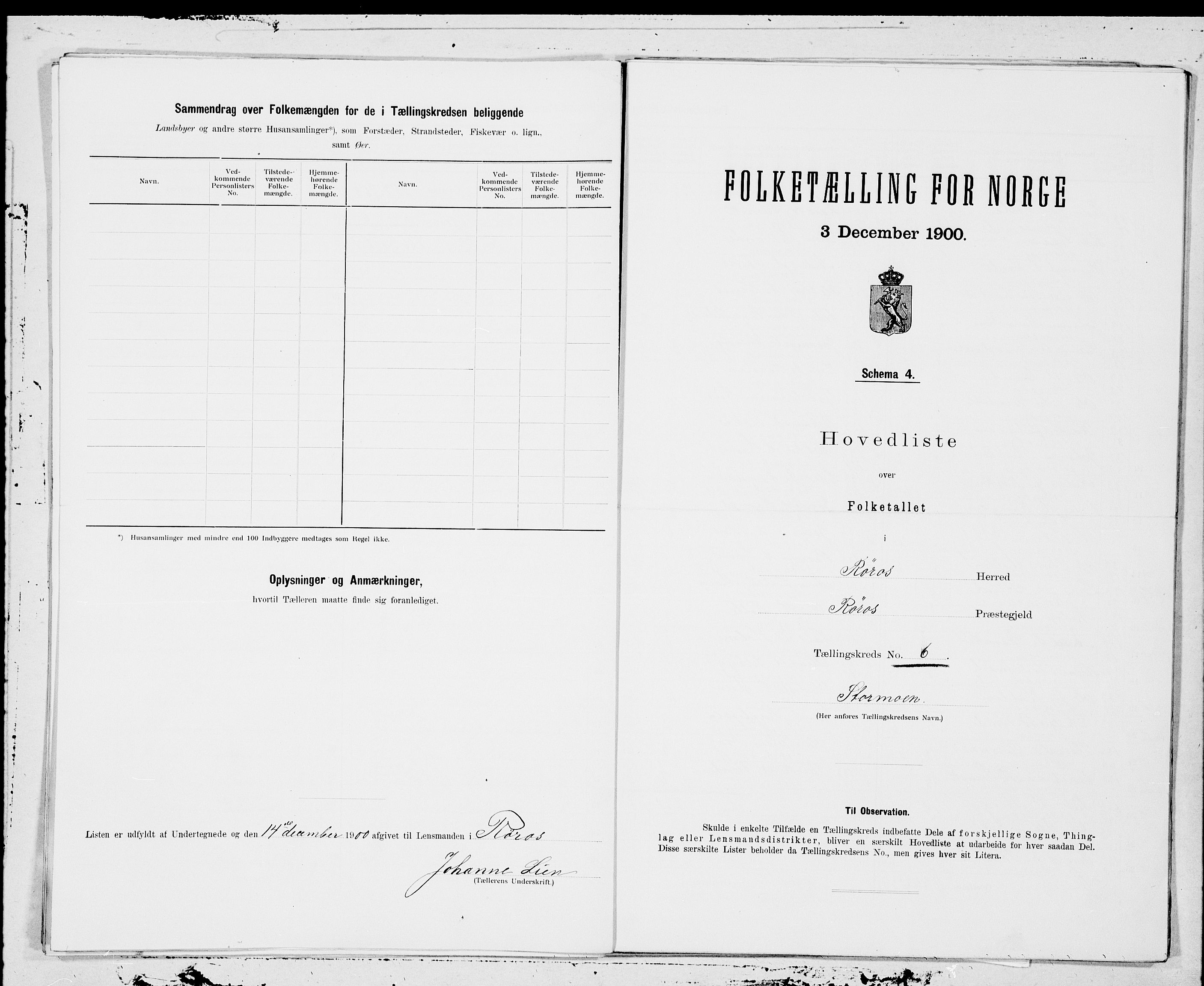 SAT, 1900 census for Røros, 1900, p. 14