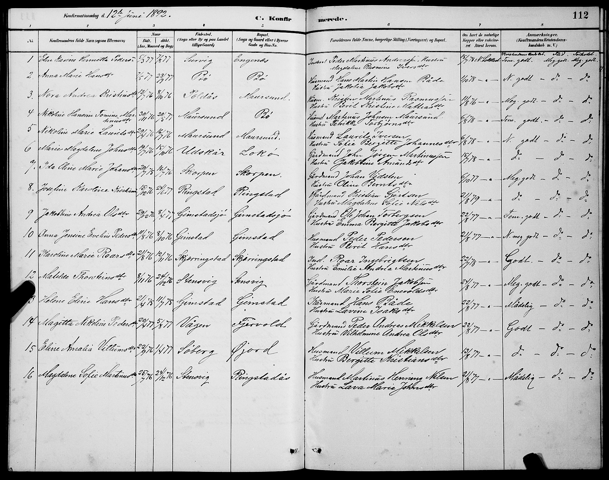Ministerialprotokoller, klokkerbøker og fødselsregistre - Nordland, SAT/A-1459/891/L1315: Parish register (copy) no. 891C04, 1886-1893, p. 112