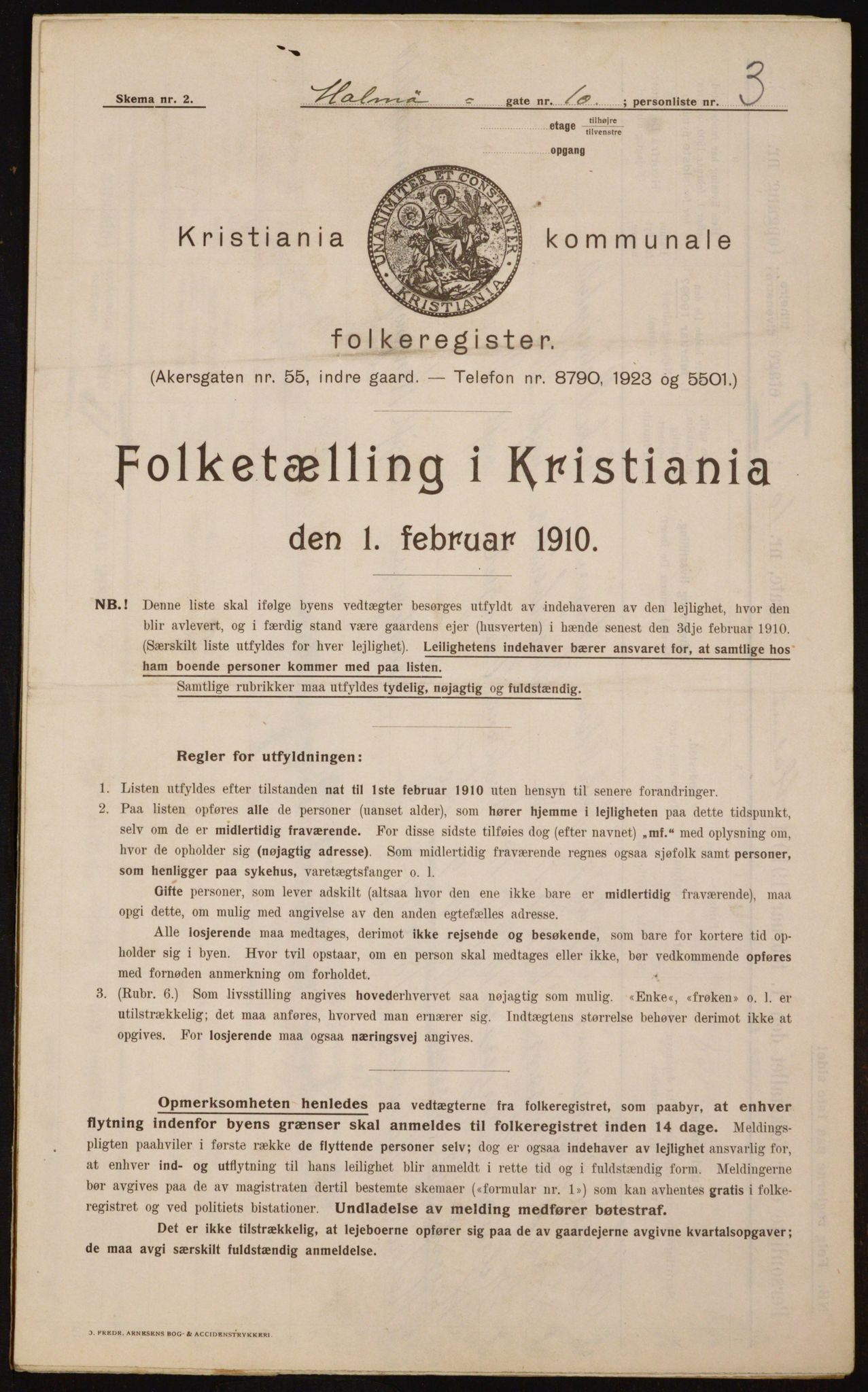 OBA, Municipal Census 1910 for Kristiania, 1910, p. 58033