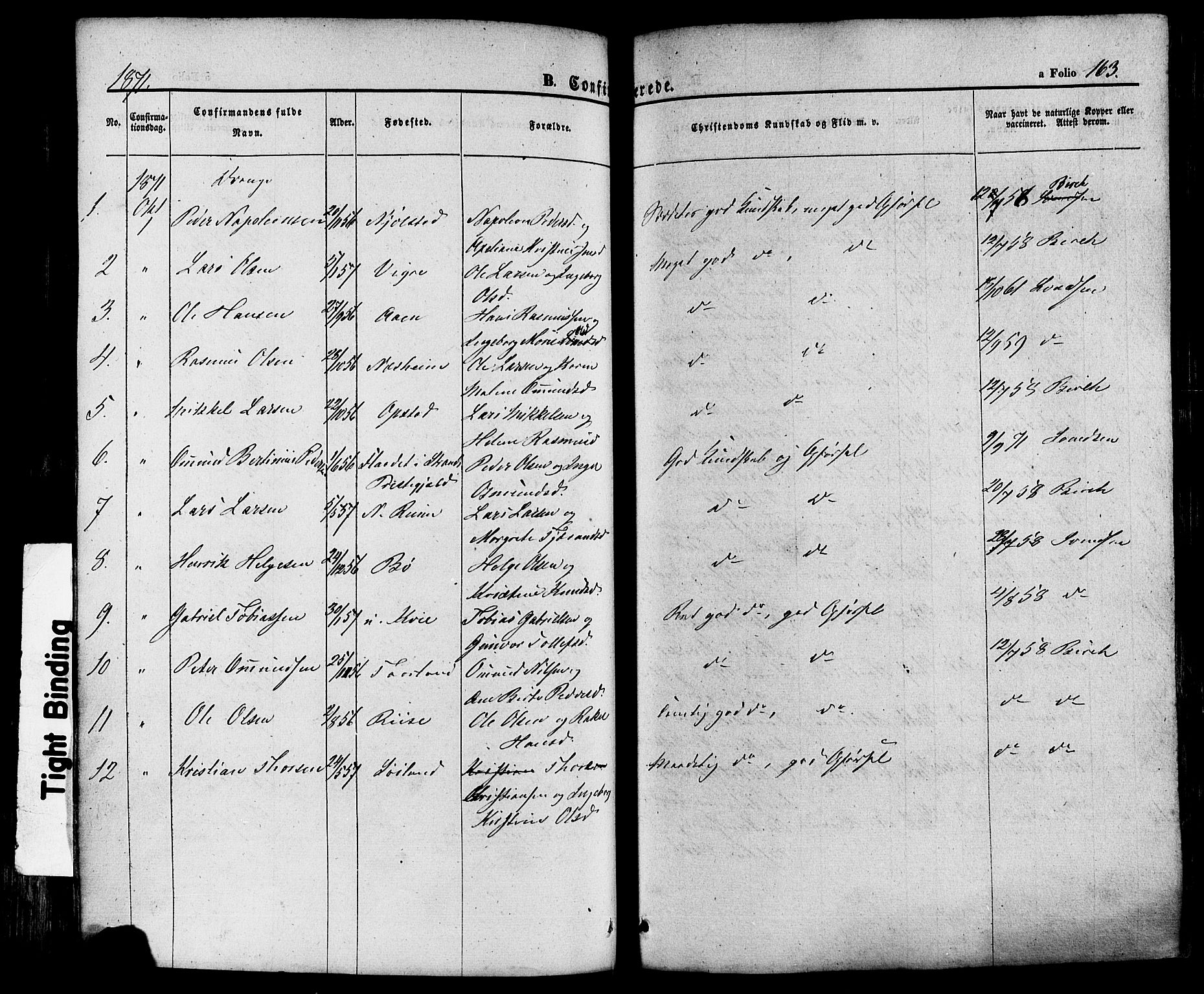 Hå sokneprestkontor, AV/SAST-A-101801/001/30BA/L0008: Parish register (official) no. A 7, 1853-1878, p. 163