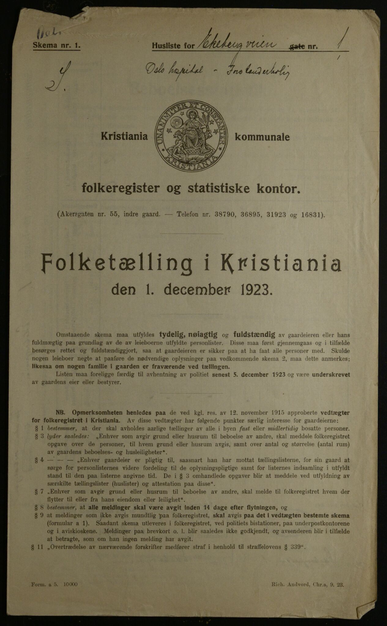 OBA, Municipal Census 1923 for Kristiania, 1923, p. 22410