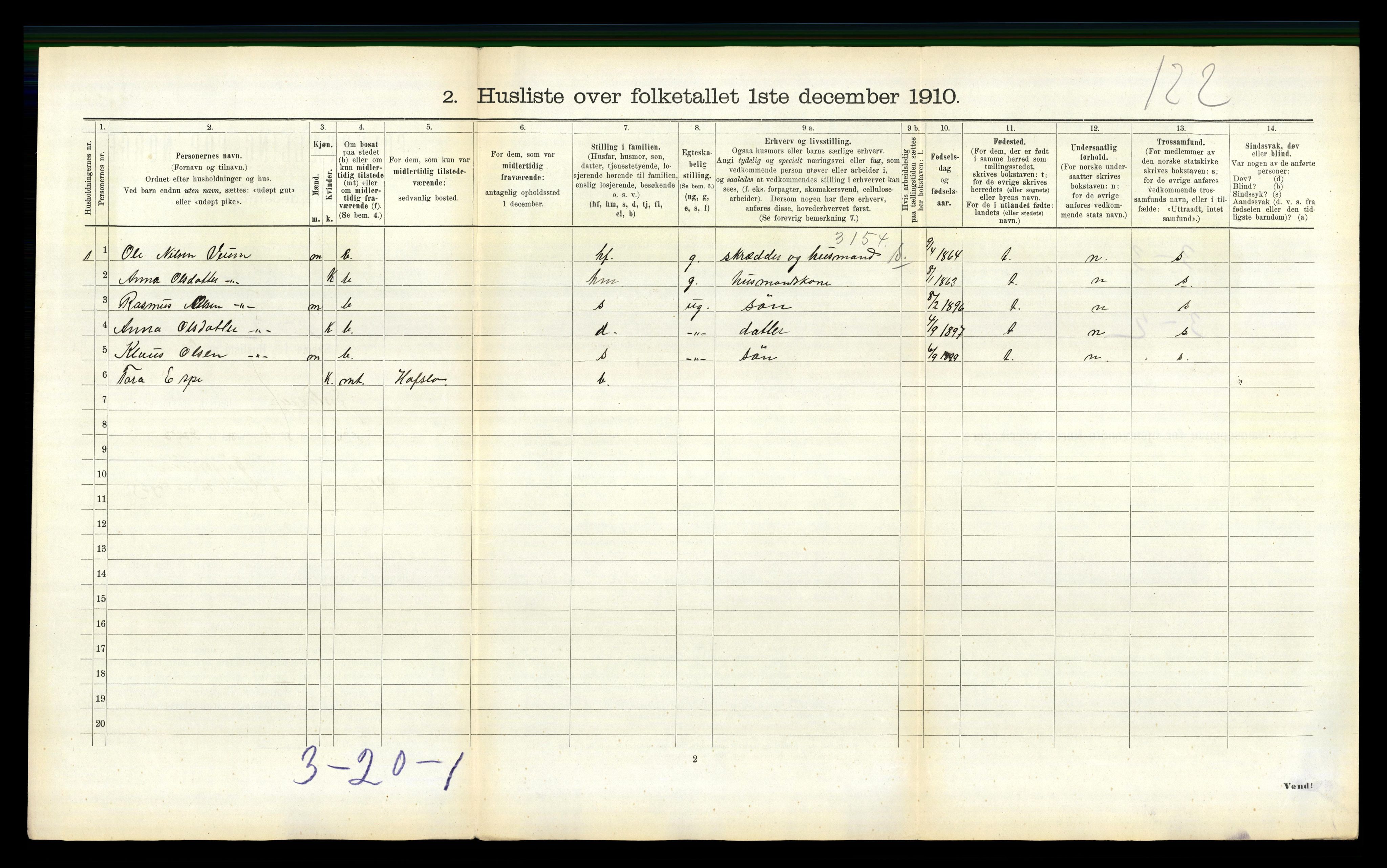 RA, 1910 census for Jostedal, 1910, p. 62