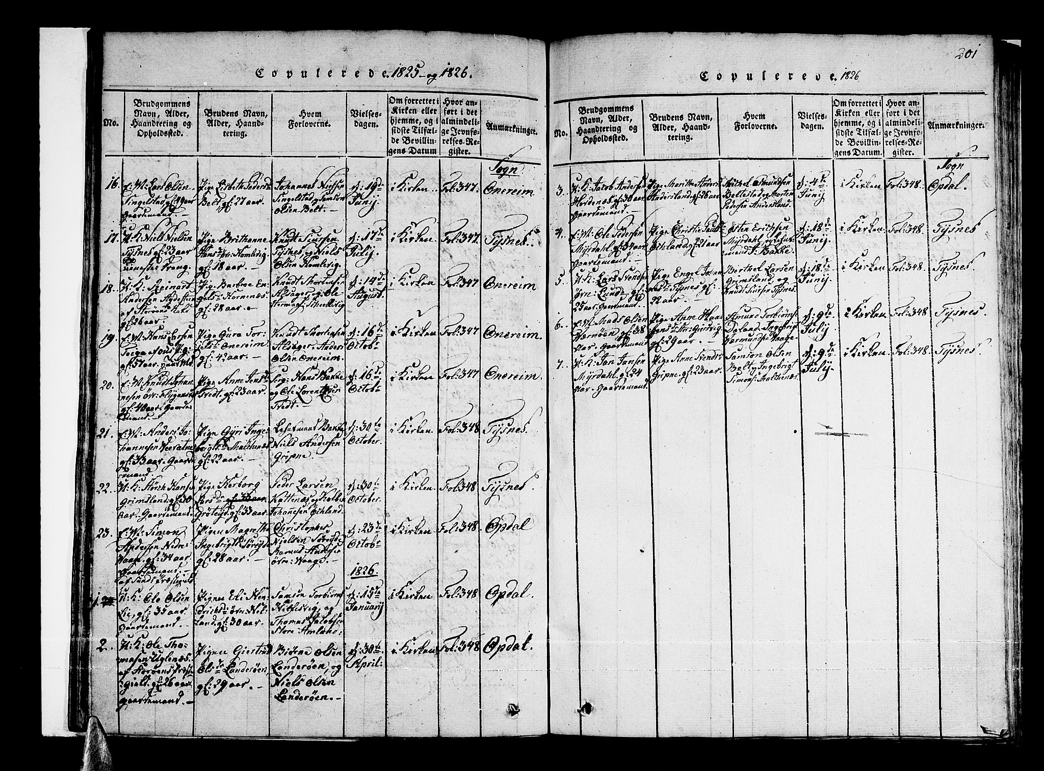 Tysnes sokneprestembete, AV/SAB-A-78601/H/Haa: Parish register (official) no. A 7, 1816-1826, p. 201