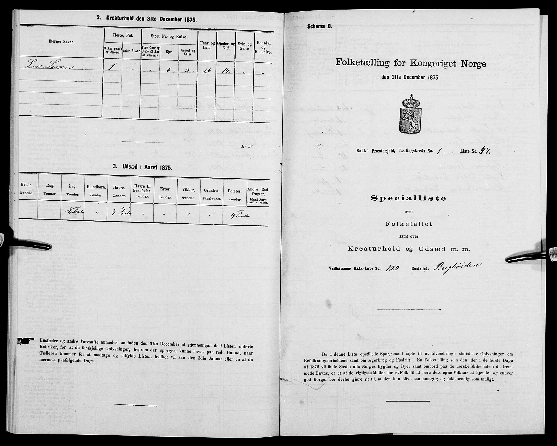 SAK, 1875 census for 1045P Bakke, 1875, p. 144