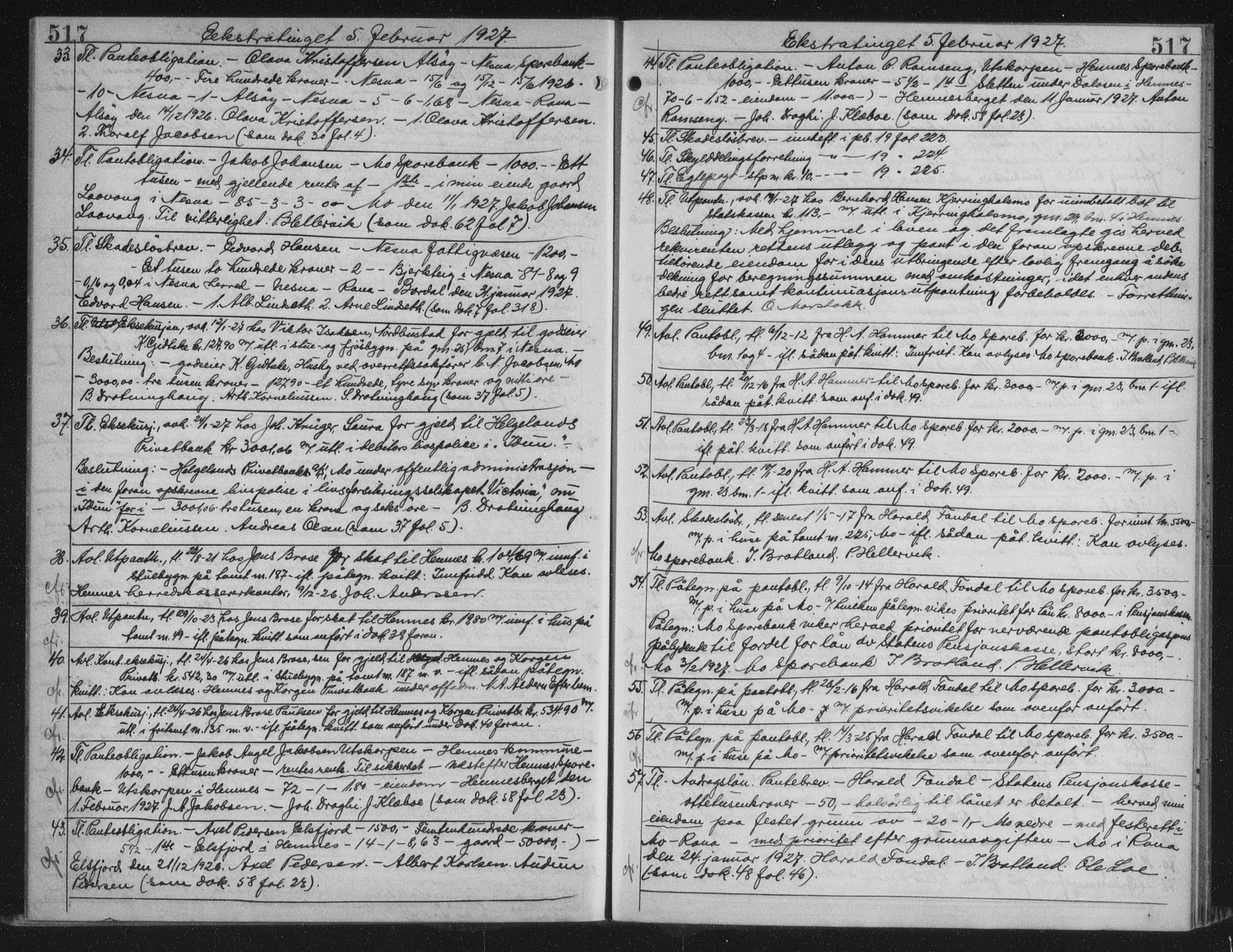 Rana sorenskriveri , AV/SAT-A-1108/1/2/2C/L0018: Mortgage book no. 18, 1923-1928, p. 517, Deed date: 05.02.1927