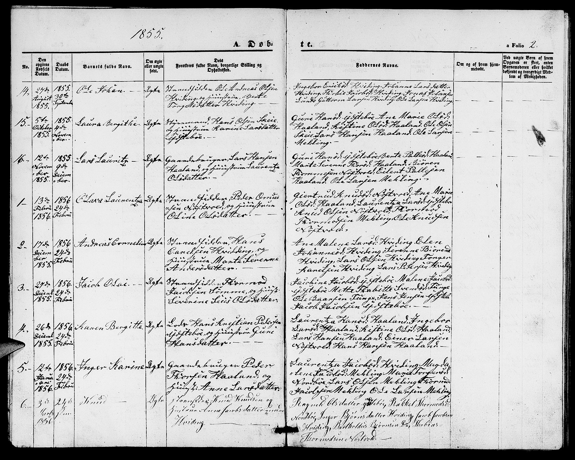 Rennesøy sokneprestkontor, AV/SAST-A -101827/H/Ha/Hab/L0003: Parish register (copy) no. B 3, 1855-1888, p. 2