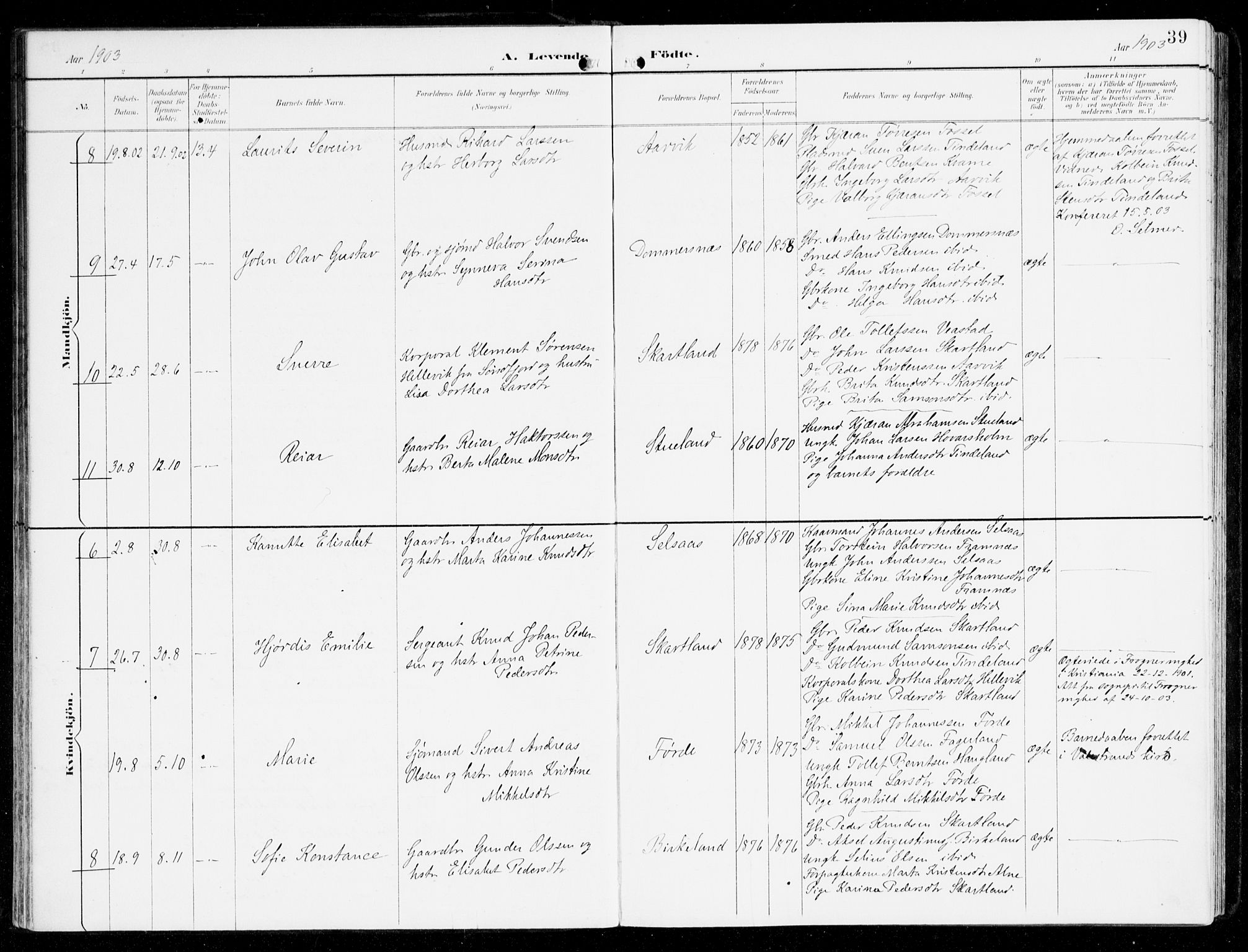 Sveio Sokneprestembete, AV/SAB-A-78501/H/Haa: Parish register (official) no. D 2, 1894-1916, p. 39