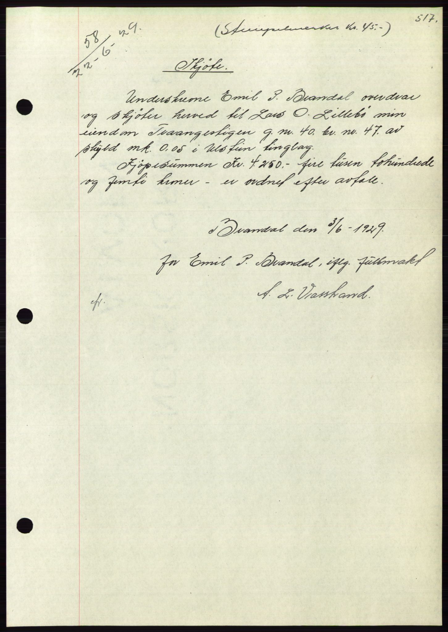 Søre Sunnmøre sorenskriveri, AV/SAT-A-4122/1/2/2C/L0049: Mortgage book no. 43, 1929-1929, Deed date: 22.06.1929