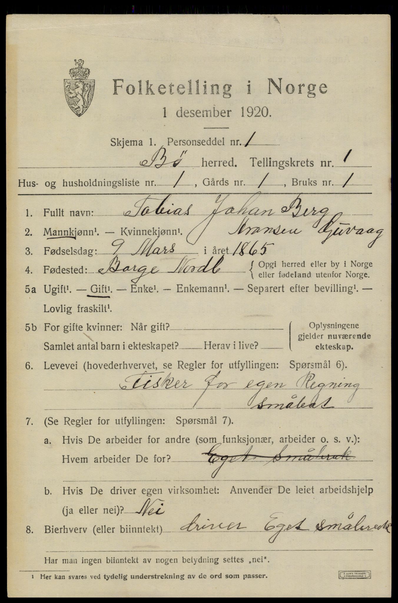 SAT, 1920 census for Bø, 1920, p. 1524