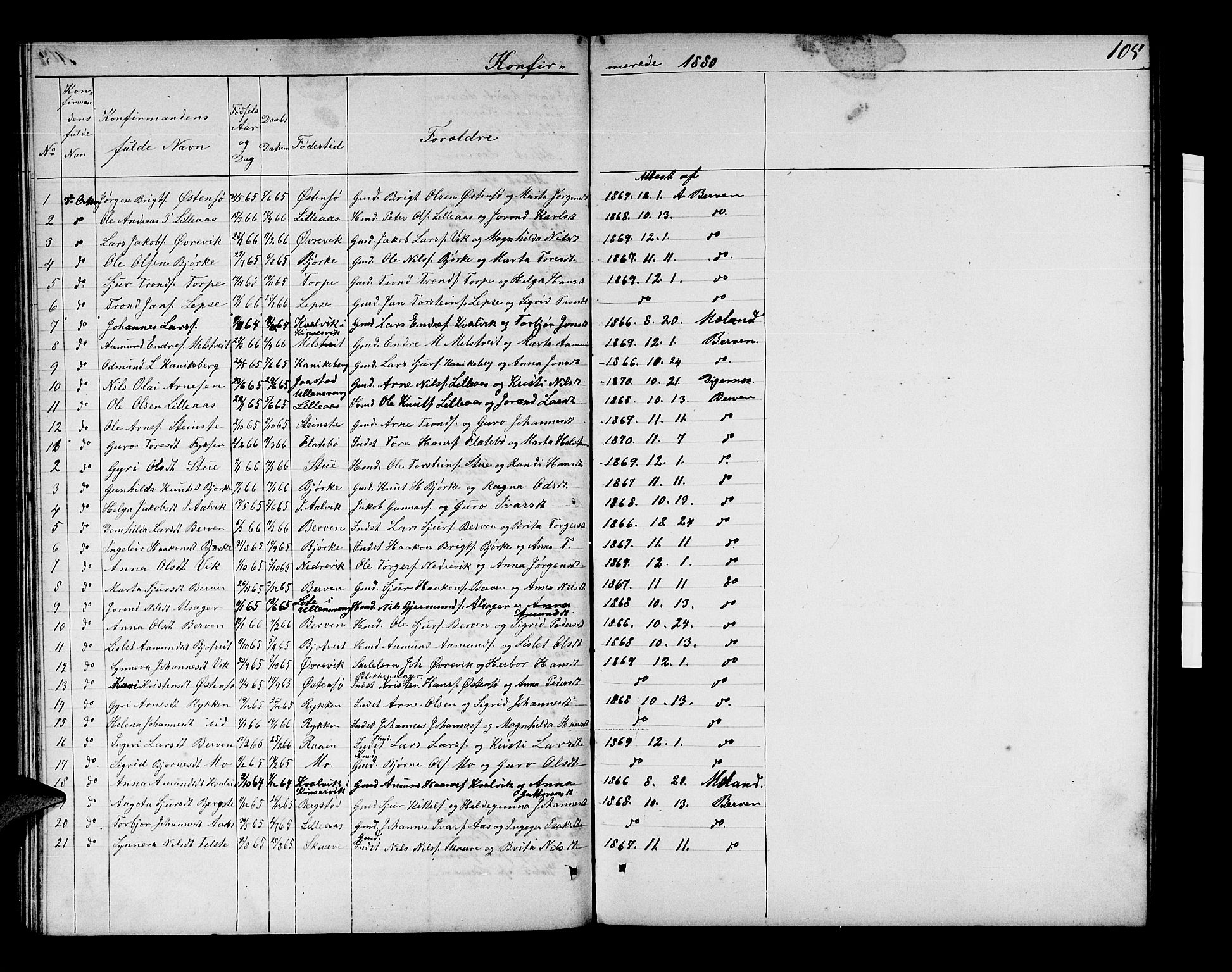 Kvam sokneprestembete, AV/SAB-A-76201/H/Hab: Parish register (copy) no. C 2, 1863-1880, p. 105