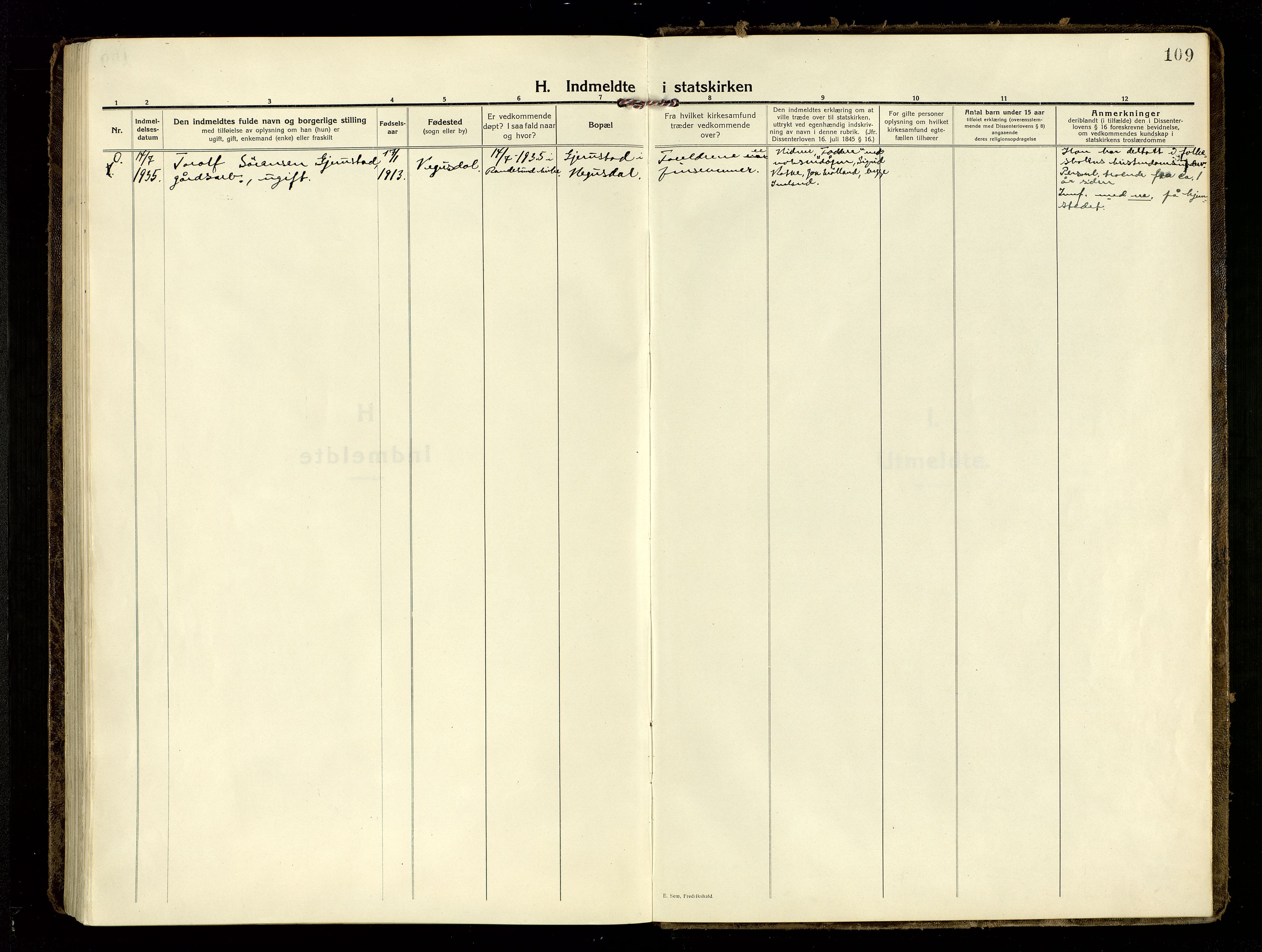 Oddernes sokneprestkontor, SAK/1111-0033/F/Fa/Fab/L0004: Parish register (official) no. A 4, 1916-1935, p. 109