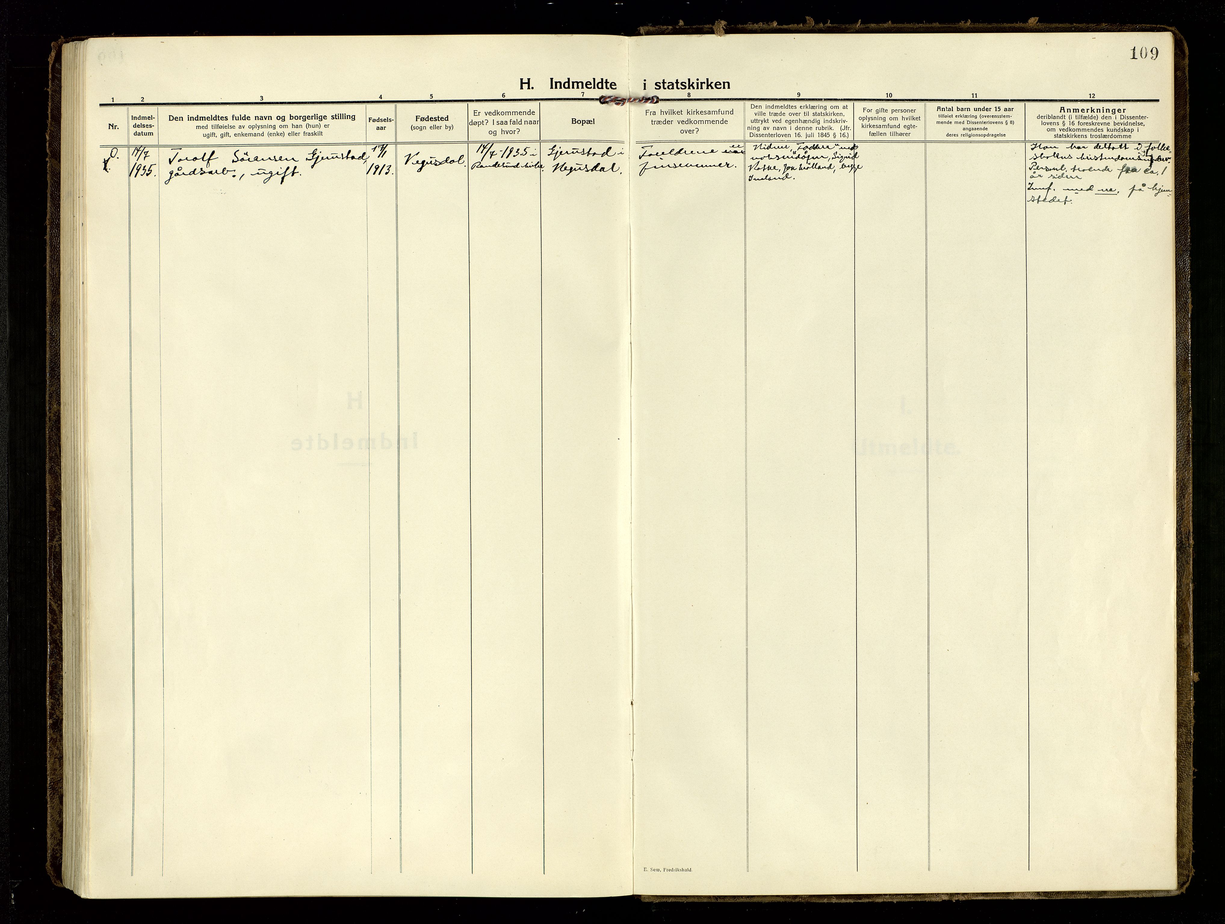 Oddernes sokneprestkontor, AV/SAK-1111-0033/F/Fa/Fab/L0004: Parish register (official) no. A 4, 1916-1935, p. 109