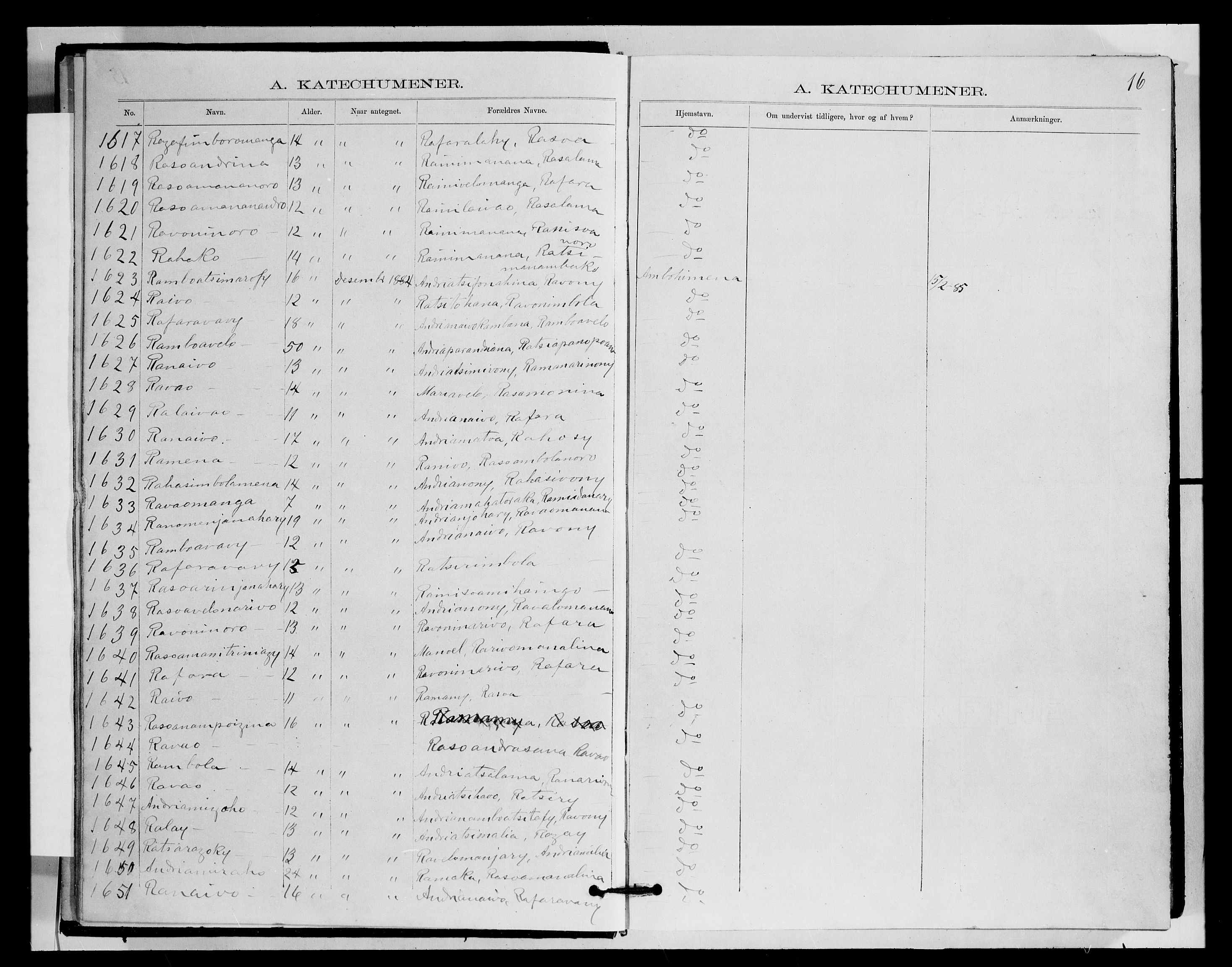 Archives FLM/NMS, Madagaskar, VID/MA-A-1163/D/Db/L0270: Parish register (official) no. 2, 1883-1886, p. 16