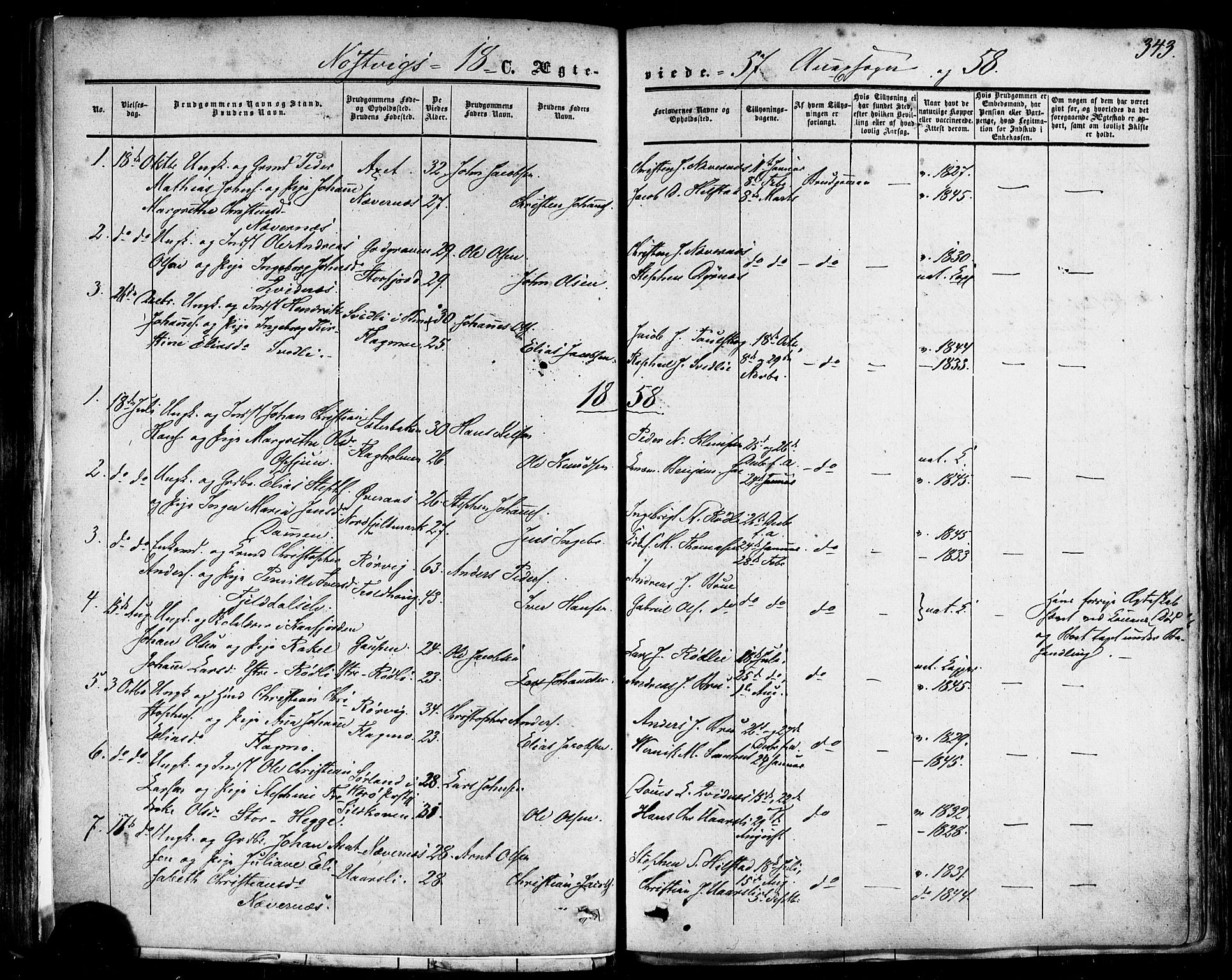 Ministerialprotokoller, klokkerbøker og fødselsregistre - Nordland, AV/SAT-A-1459/814/L0224: Parish register (official) no. 814A05, 1834-1874, p. 343