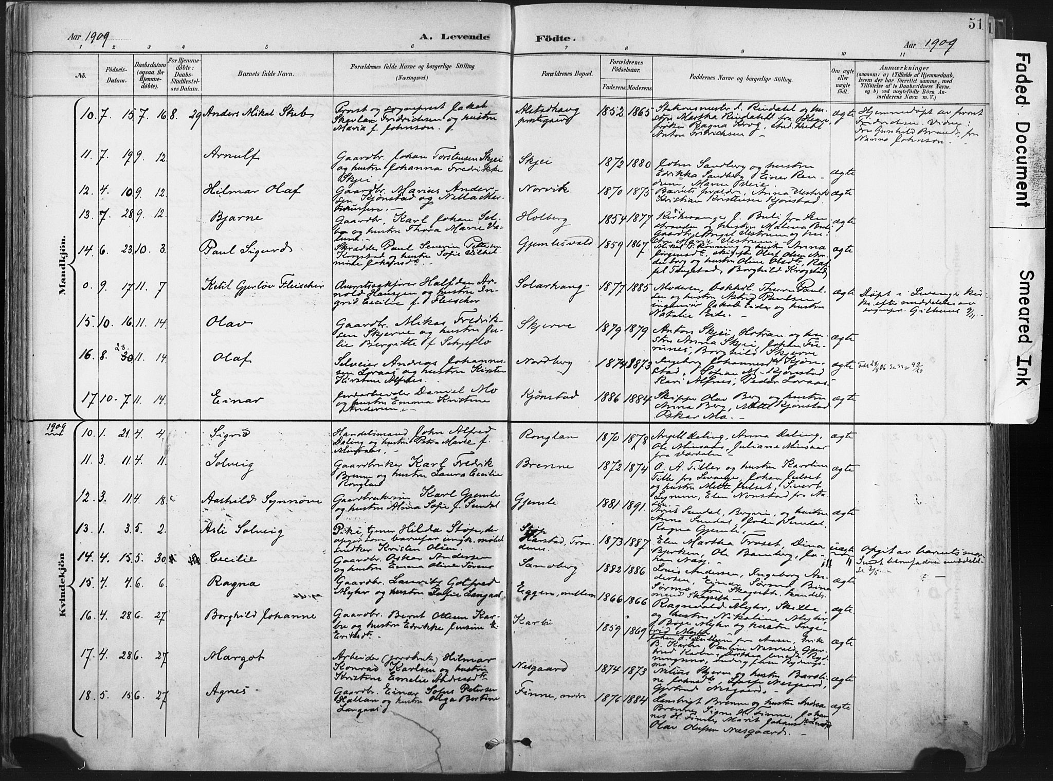 Ministerialprotokoller, klokkerbøker og fødselsregistre - Nord-Trøndelag, AV/SAT-A-1458/717/L0162: Parish register (official) no. 717A12, 1898-1923, p. 51