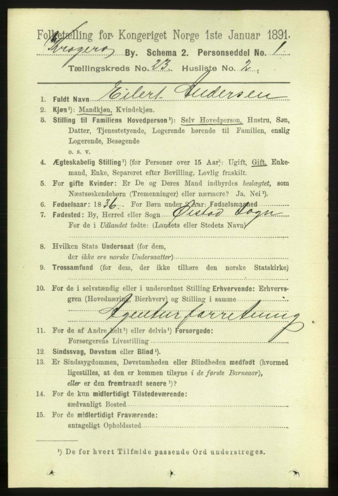 RA, 1891 census for 0801 Kragerø, 1891, p. 4890