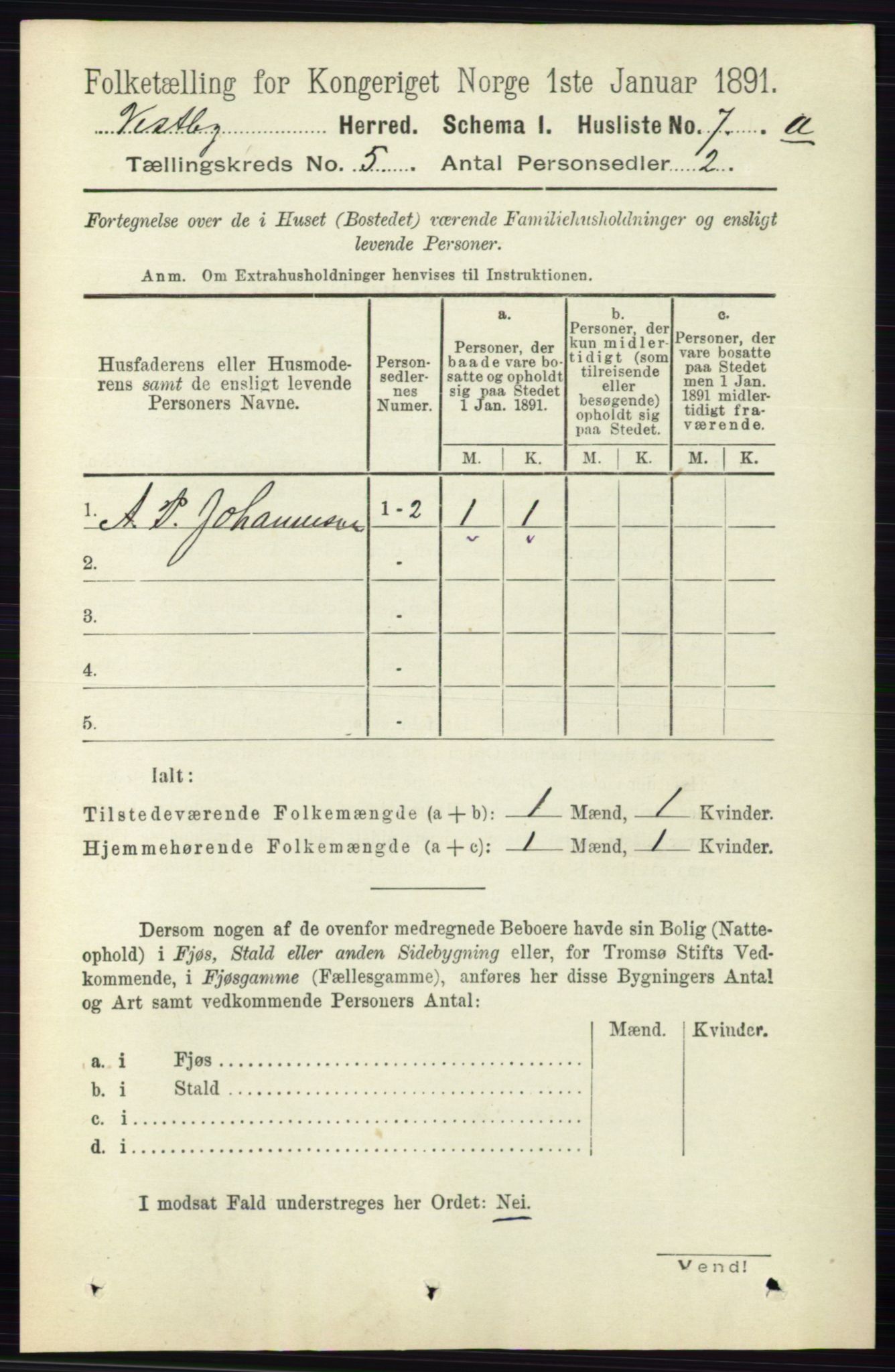 RA, 1891 census for 0211 Vestby, 1891, p. 2052