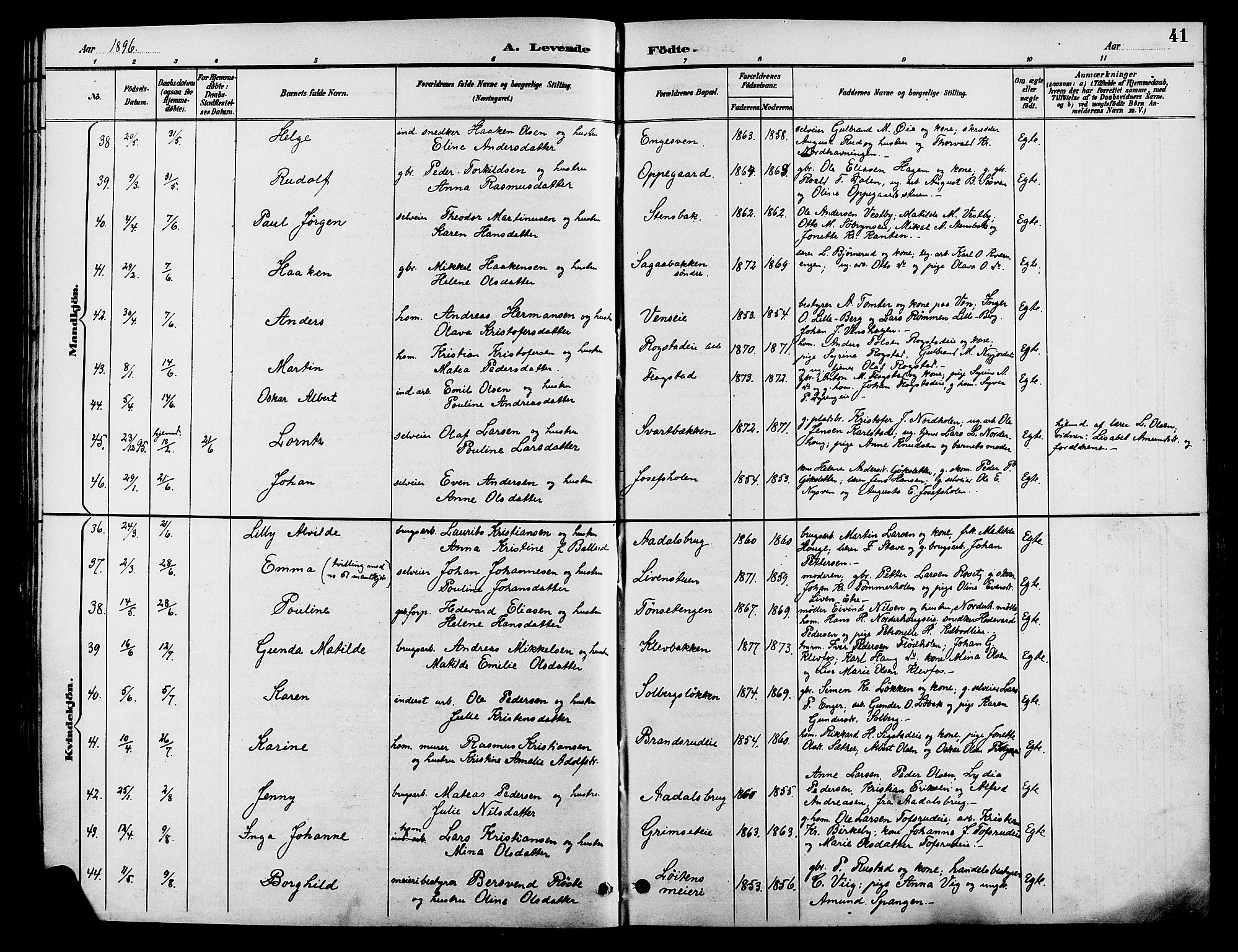 Løten prestekontor, SAH/PREST-022/L/La/L0006: Parish register (copy) no. 6, 1892-1909, p. 41