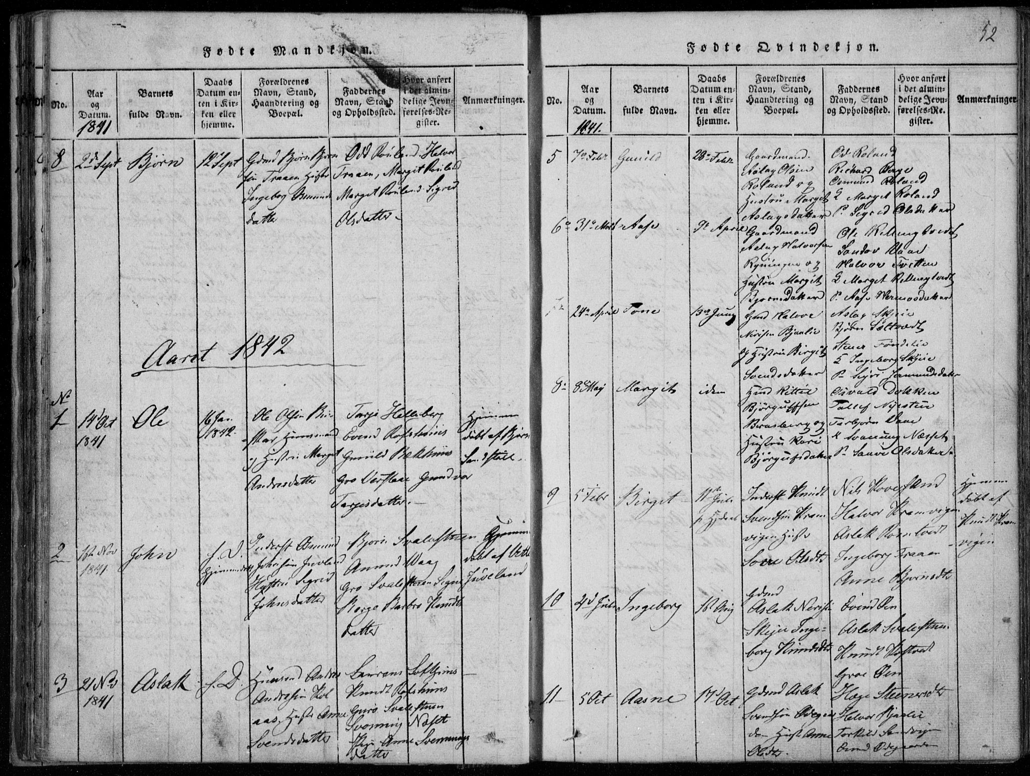 Rauland kirkebøker, SAKO/A-292/F/Fa/L0001: Parish register (official) no. 1, 1814-1859, p. 52