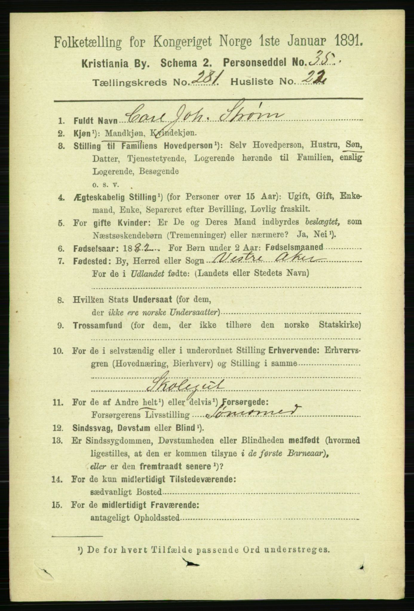 RA, 1891 census for 0301 Kristiania, 1891, p. 171341