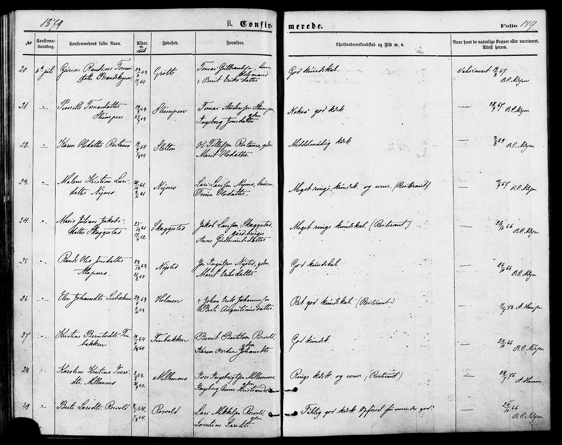 Målselv sokneprestembete, SATØ/S-1311/G/Ga/Gaa/L0005kirke: Parish register (official) no. 5, 1872-1884, p. 149