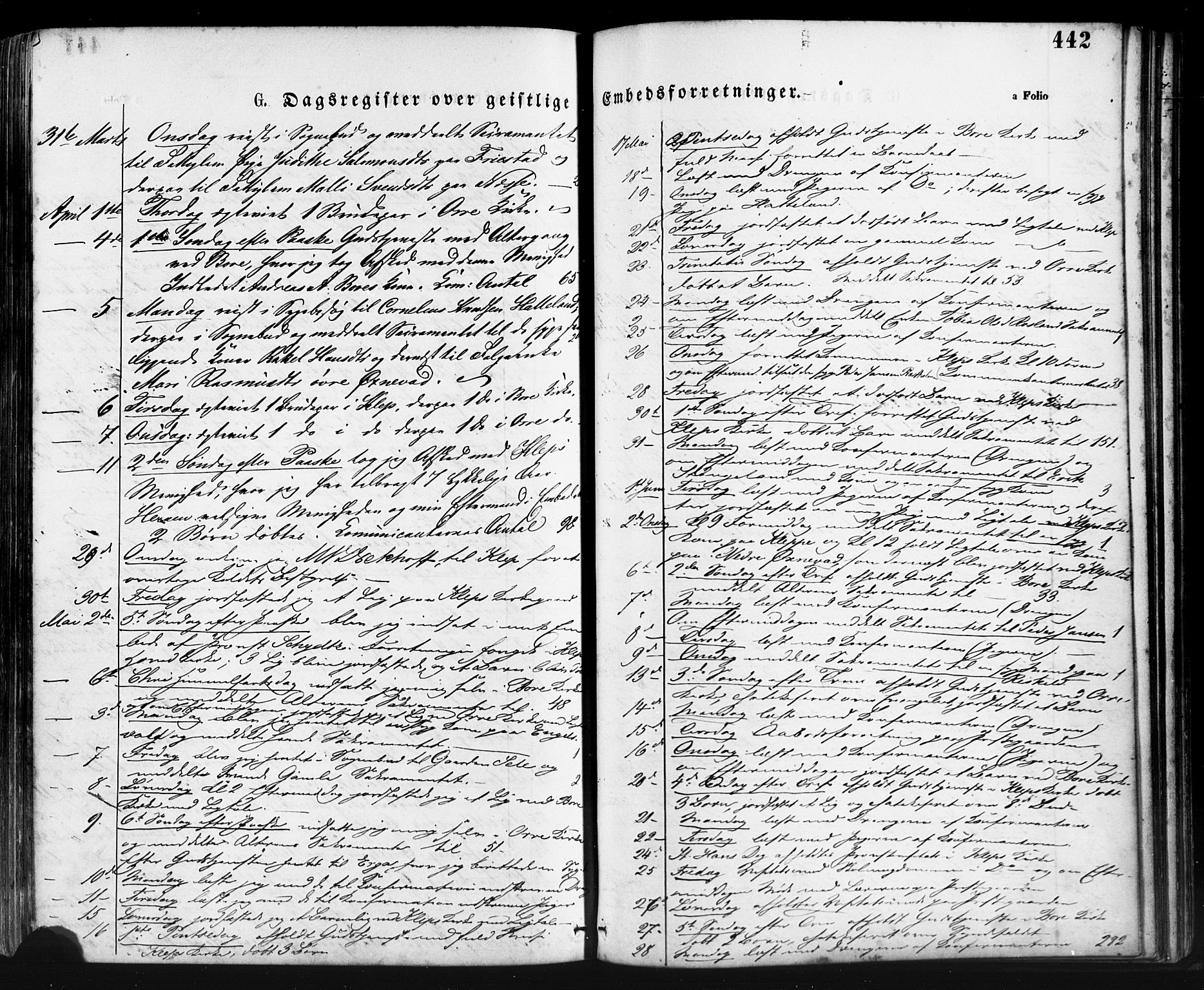 Klepp sokneprestkontor, AV/SAST-A-101803/001/3/30BA/L0006: Parish register (official) no. A 6, 1871-1885, p. 442