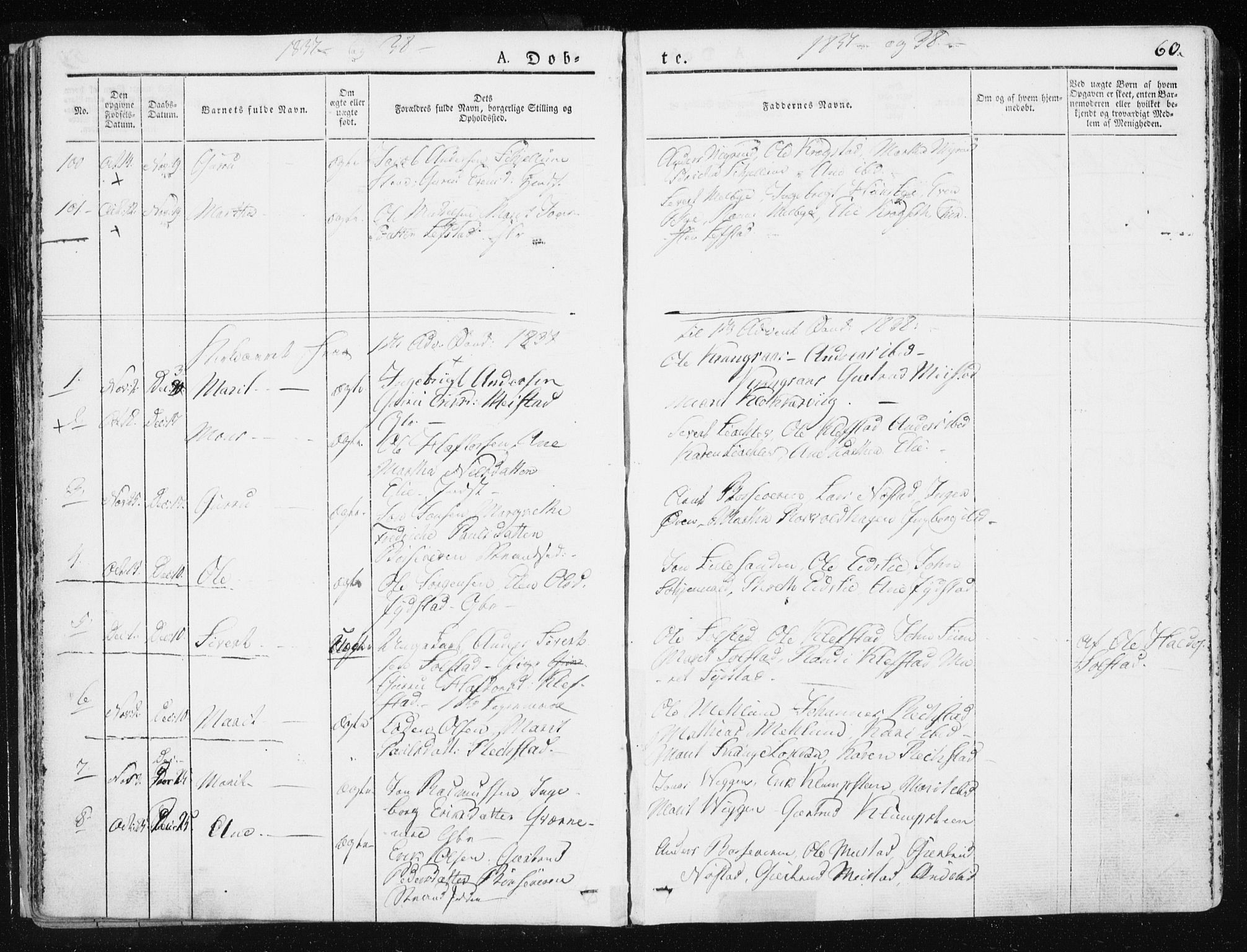 Ministerialprotokoller, klokkerbøker og fødselsregistre - Sør-Trøndelag, SAT/A-1456/665/L0771: Parish register (official) no. 665A06, 1830-1856, p. 60