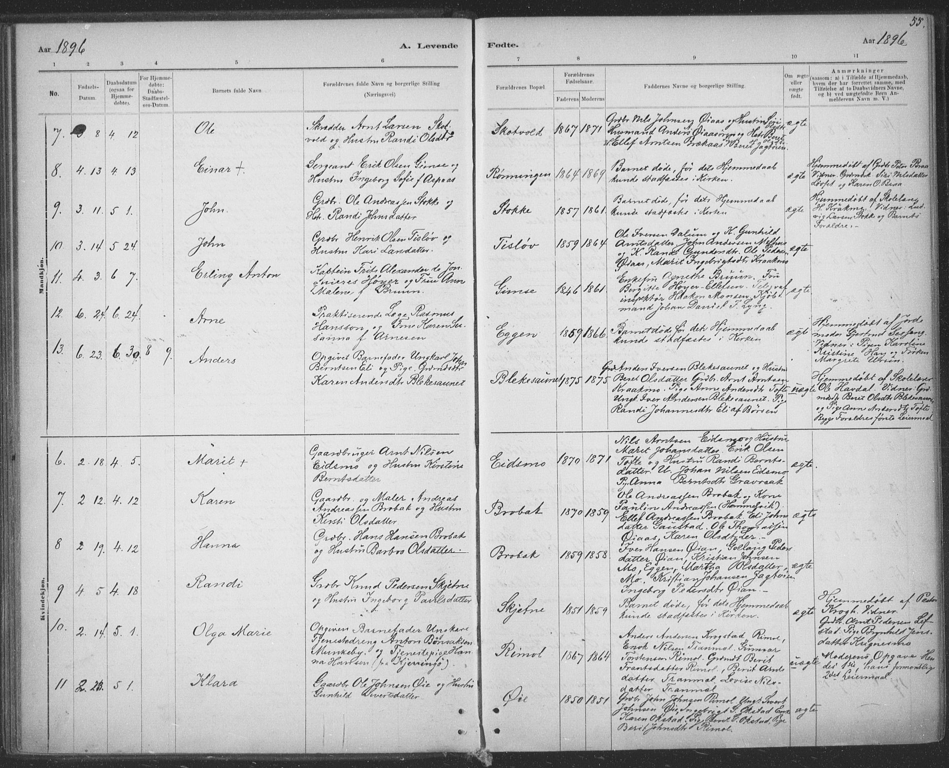 Ministerialprotokoller, klokkerbøker og fødselsregistre - Sør-Trøndelag, SAT/A-1456/691/L1085: Parish register (official) no. 691A17, 1887-1908, p. 55