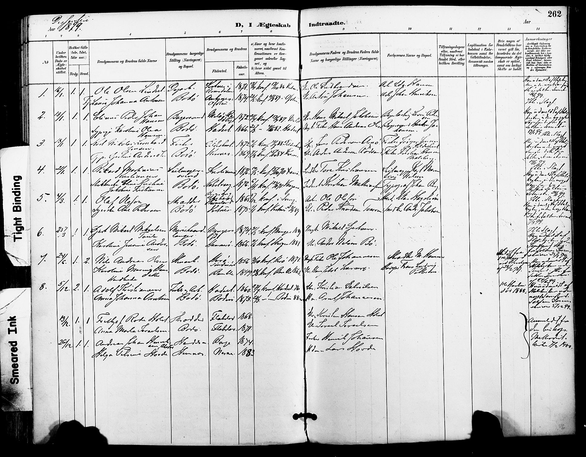 Ministerialprotokoller, klokkerbøker og fødselsregistre - Nordland, AV/SAT-A-1459/801/L0010: Parish register (official) no. 801A10, 1888-1899, p. 262