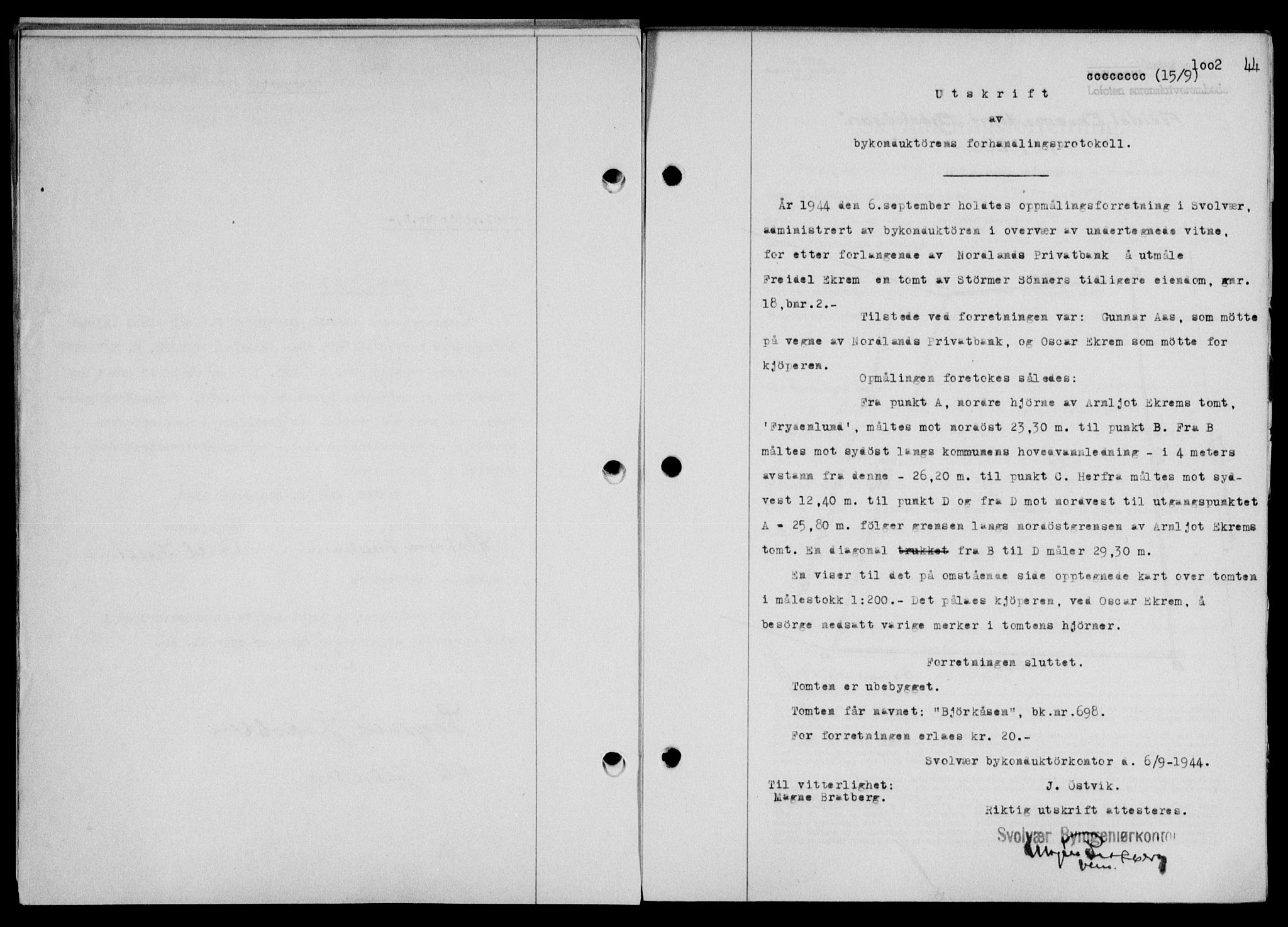 Lofoten sorenskriveri, SAT/A-0017/1/2/2C/L0012a: Mortgage book no. 12a, 1943-1944, Diary no: : 1002/1944