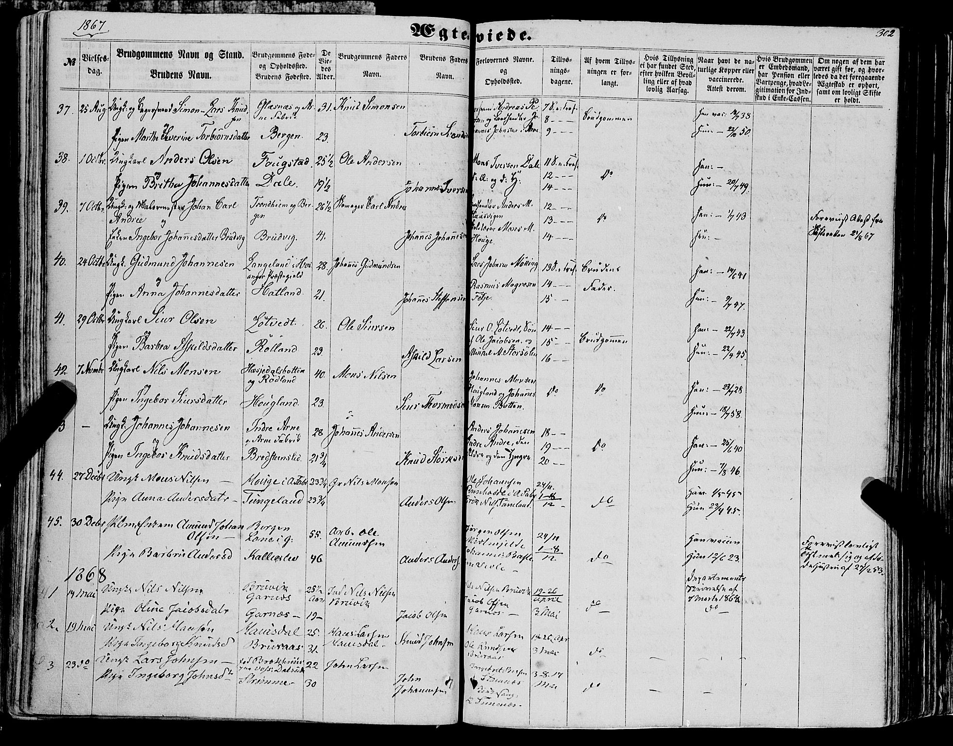 Haus sokneprestembete, AV/SAB-A-75601/H/Haa: Parish register (official) no. A 17, 1858-1870, p. 302