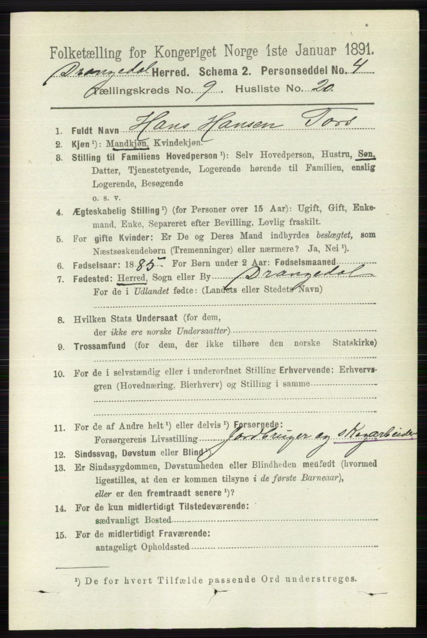 RA, 1891 census for 0817 Drangedal, 1891, p. 3276