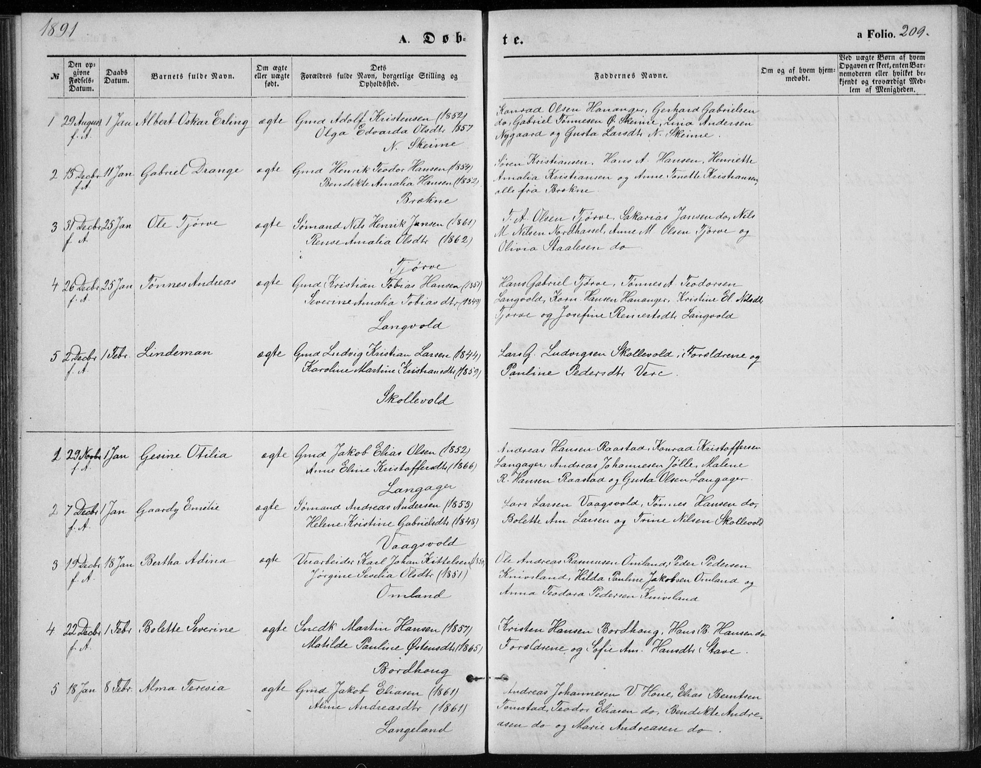 Lista sokneprestkontor, AV/SAK-1111-0027/F/Fb/L0004: Parish register (copy) no. B 4, 1877-1891, p. 209