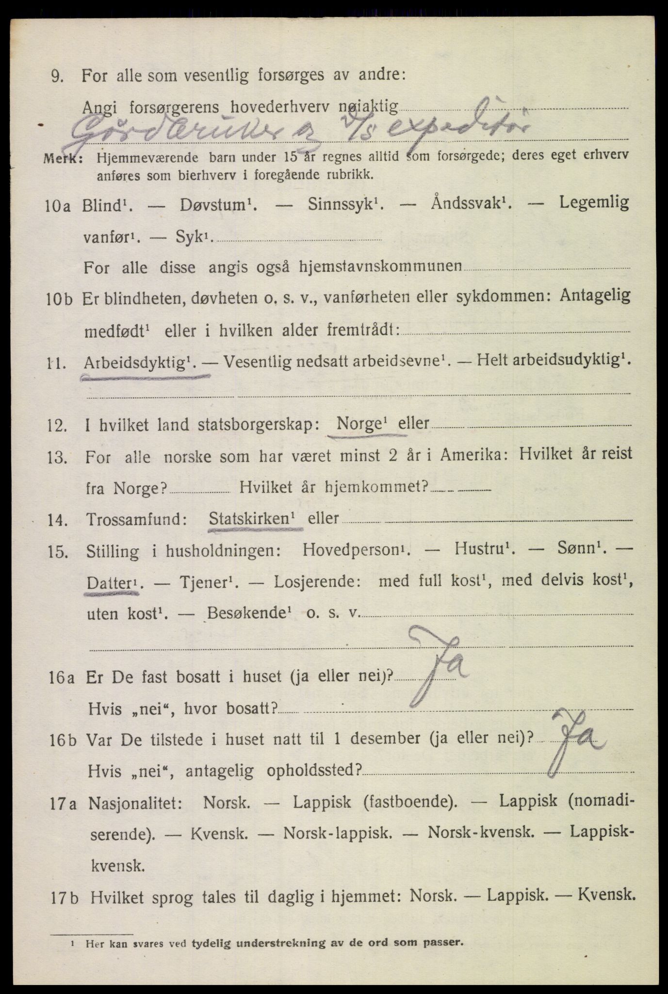 SAT, 1920 census for Gimsøy, 1920, p. 3214