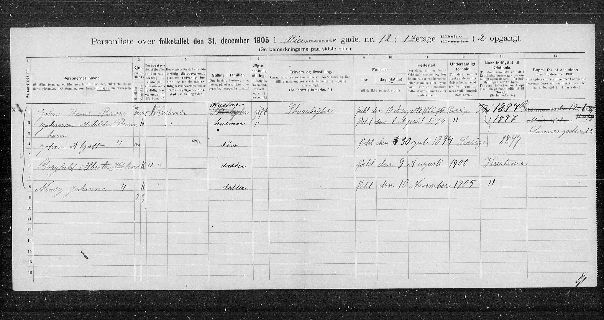 OBA, Municipal Census 1905 for Kristiania, 1905, p. 2377