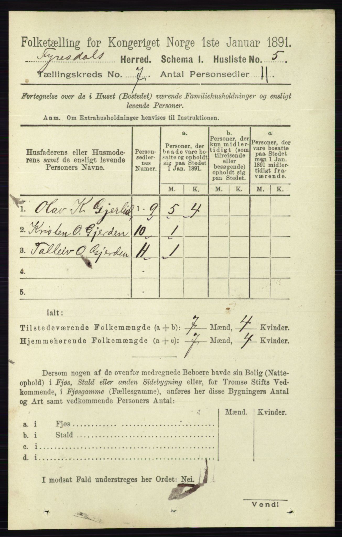 RA, 1891 census for 0831 Fyresdal, 1891, p. 1861