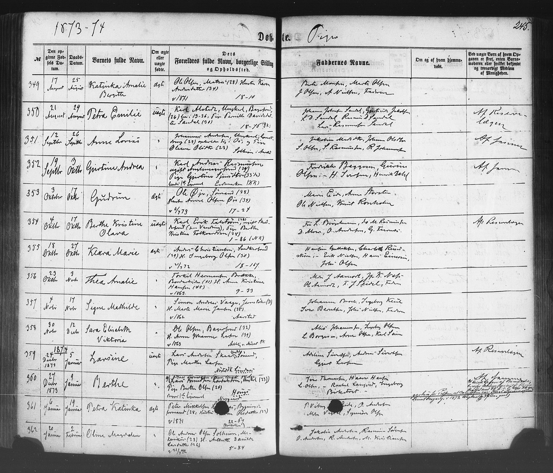 Fødselsstiftelsens sokneprestembete*, SAB/-: Parish register (official) no. A 1, 1863-1883, p. 245