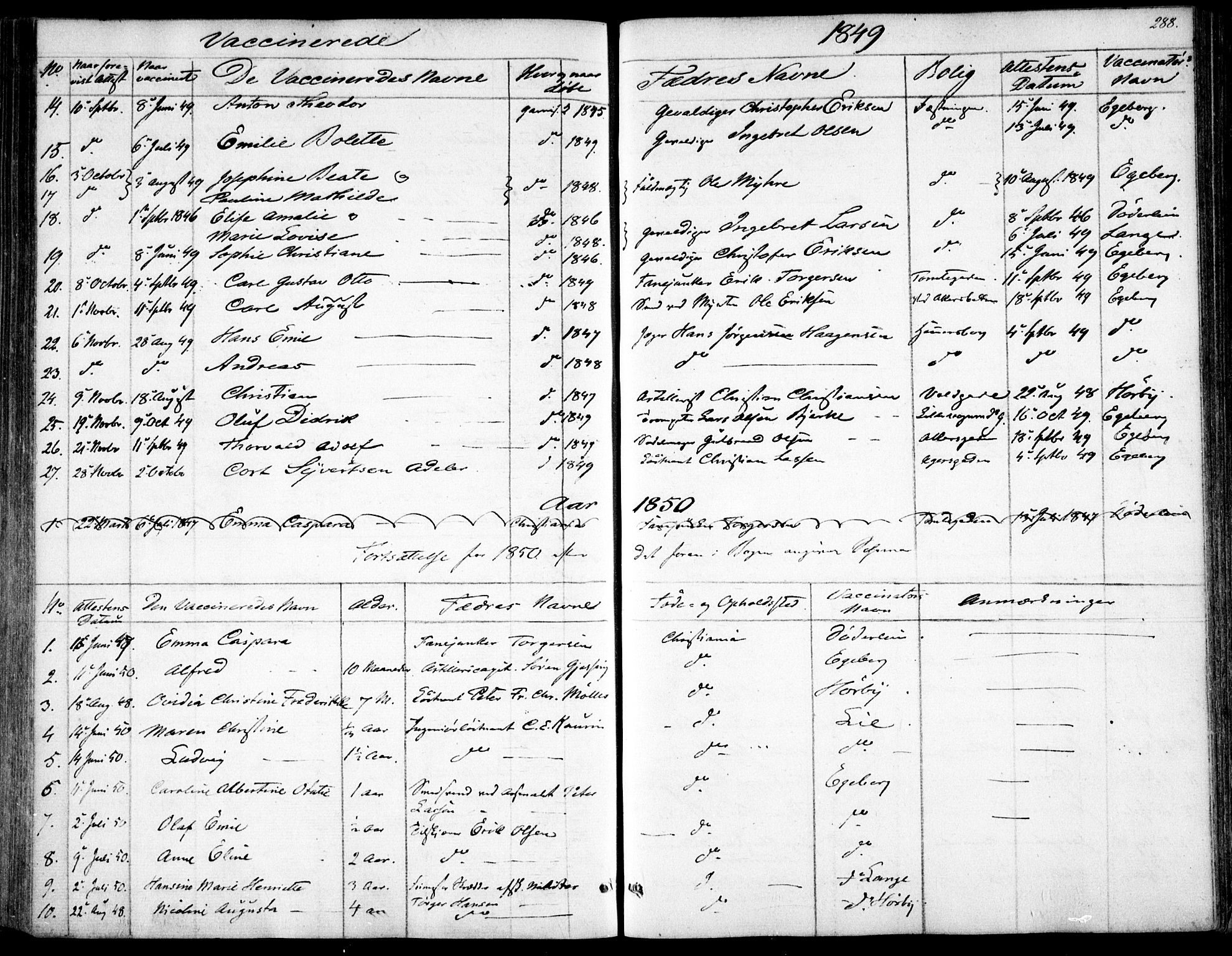 Garnisonsmenigheten Kirkebøker, SAO/A-10846/F/Fa/L0009: Parish register (official) no. 9, 1842-1859, p. 288