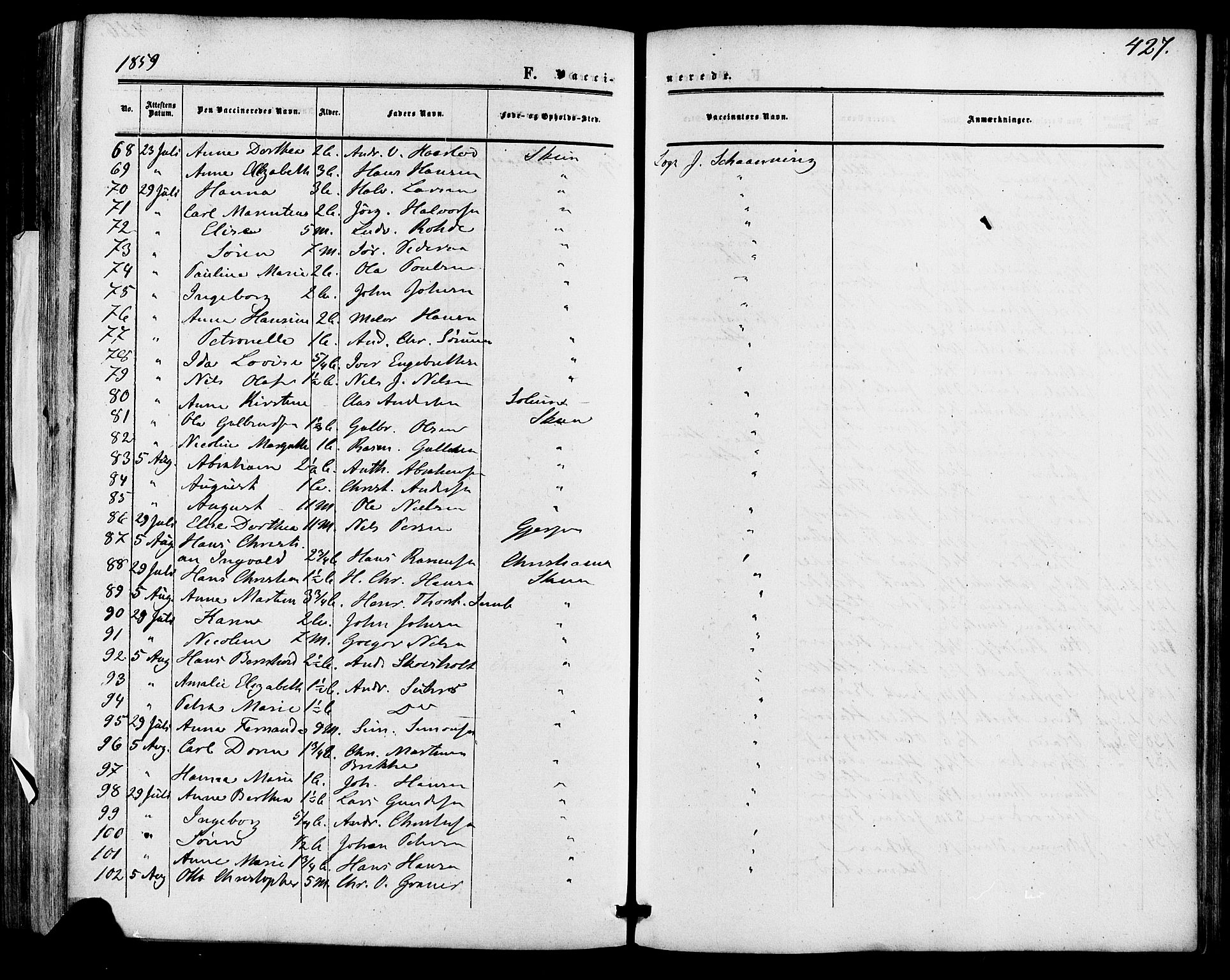 Skien kirkebøker, AV/SAKO-A-302/F/Fa/L0007: Parish register (official) no. 7, 1856-1865, p. 427