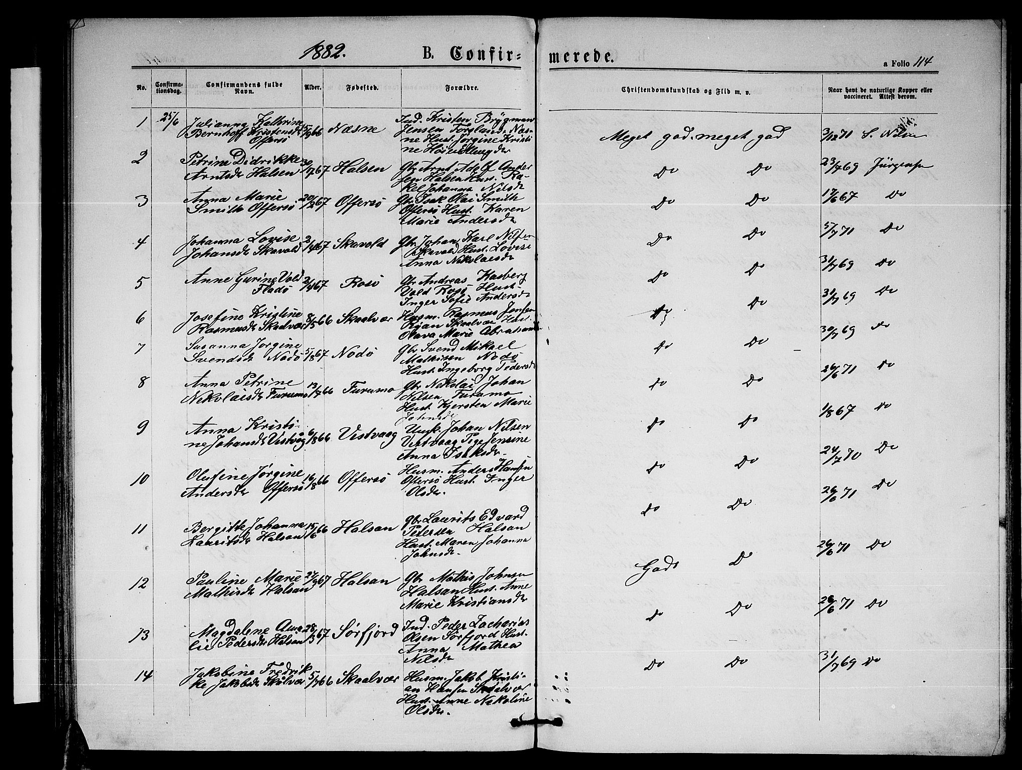 Ministerialprotokoller, klokkerbøker og fødselsregistre - Nordland, AV/SAT-A-1459/817/L0267: Parish register (copy) no. 817C02, 1870-1883, p. 114