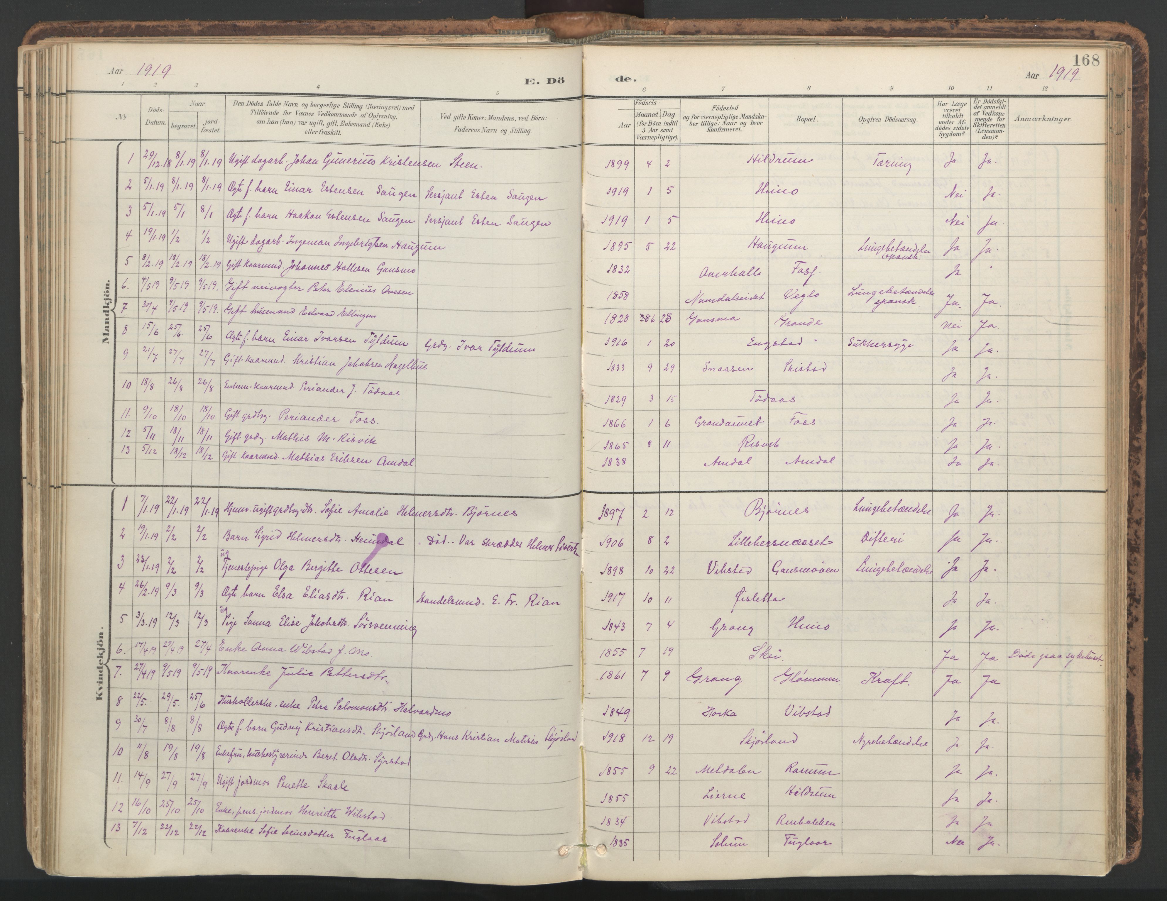 Ministerialprotokoller, klokkerbøker og fødselsregistre - Nord-Trøndelag, SAT/A-1458/764/L0556: Parish register (official) no. 764A11, 1897-1924, p. 168