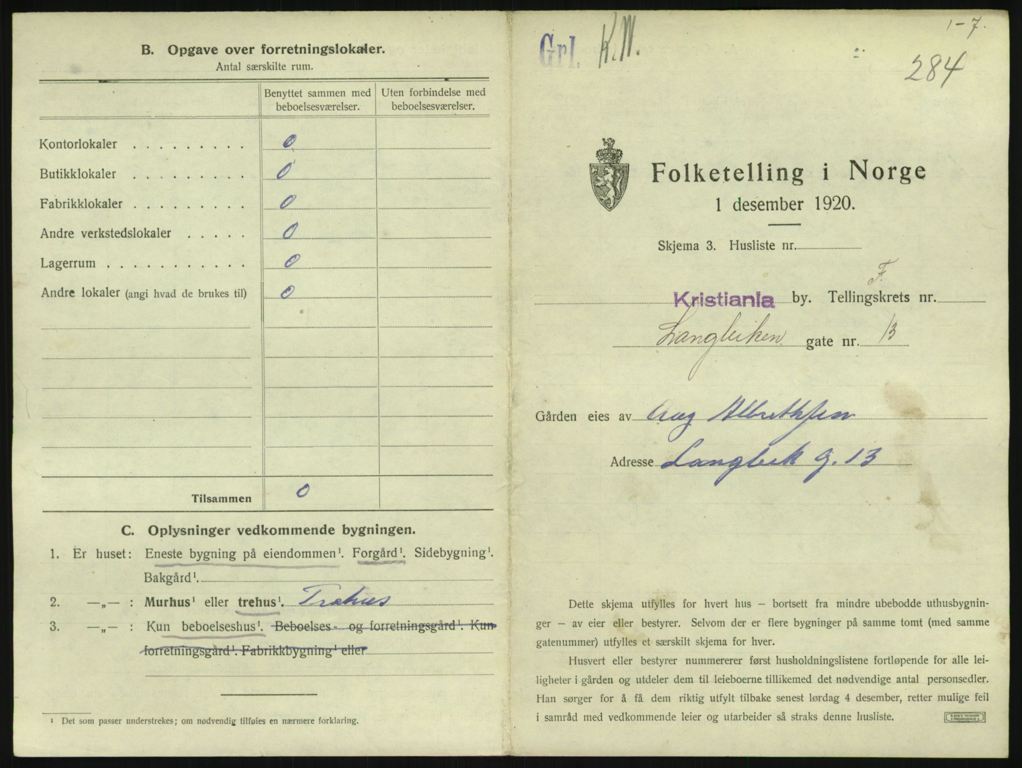 SAO, 1920 census for Kristiania, 1920, p. 58120