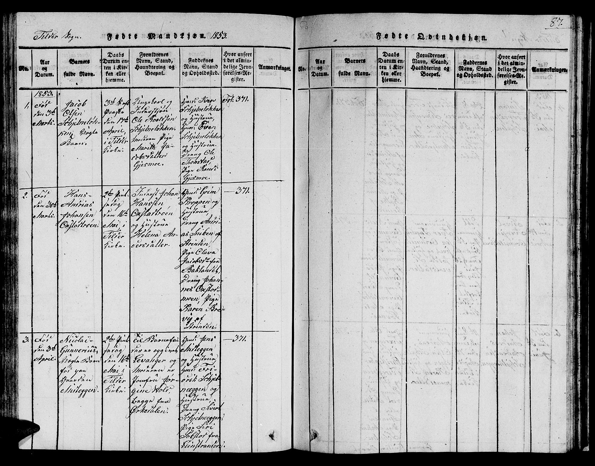 Ministerialprotokoller, klokkerbøker og fødselsregistre - Sør-Trøndelag, SAT/A-1456/621/L0458: Parish register (copy) no. 621C01, 1816-1865, p. 87