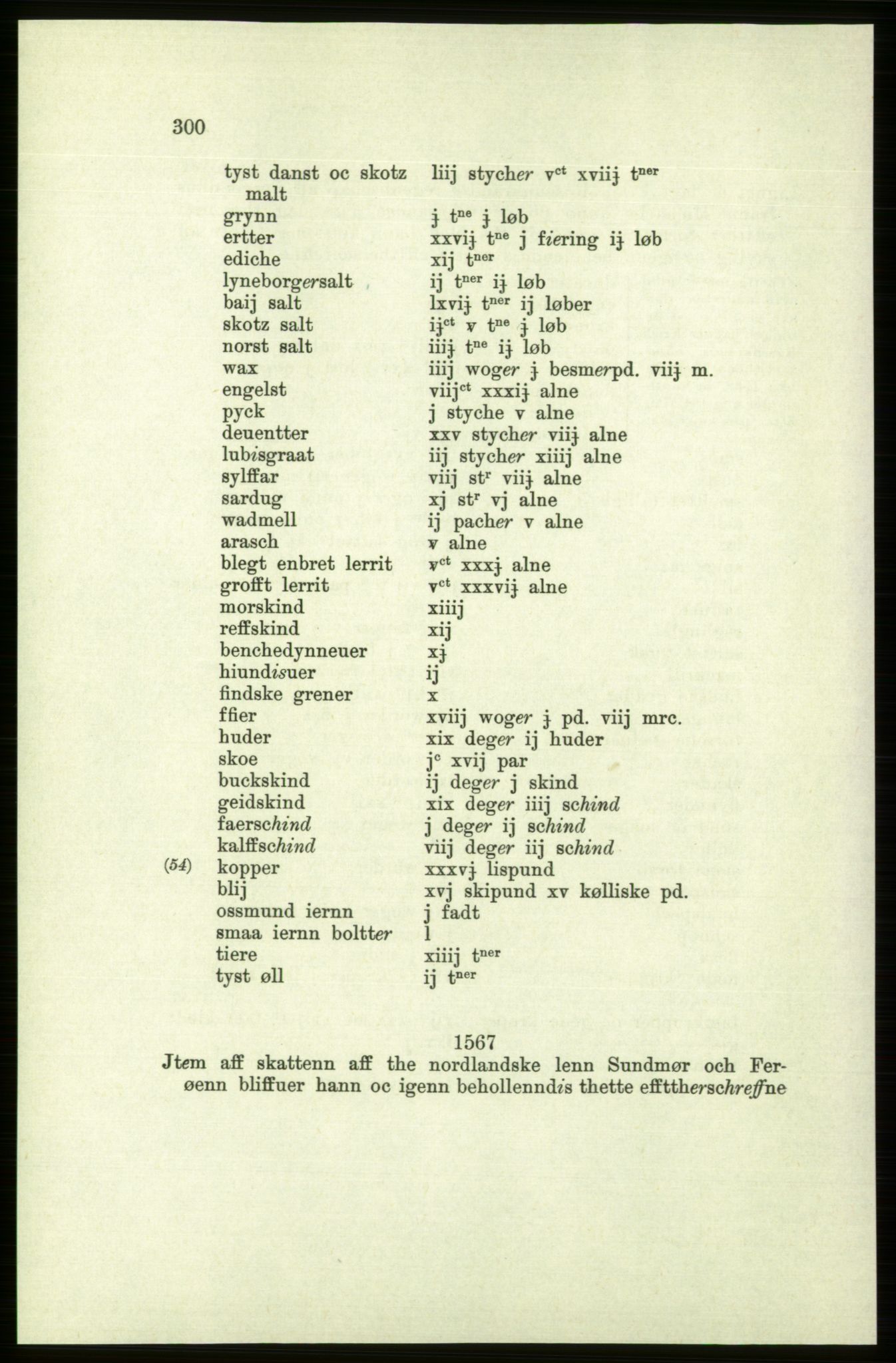 Publikasjoner utgitt av Arkivverket, PUBL/PUBL-001/C/0005: Bind 5: Rekneskap for Bergenhus len 1566-1567: B. Utgift C. Dei nordlandske lena og Finnmark D. Ekstrakt, 1566-1567, p. 300