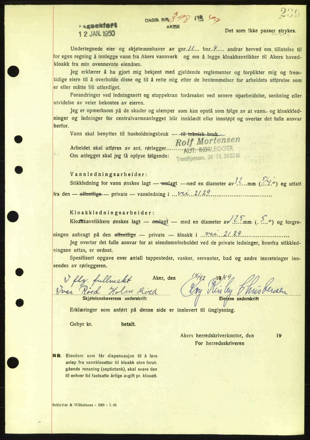 Oslo byskriverembete, AV/SAO-A-10227/G/Gb/Gbd/Gbda/L0017: Mortgage book no. A215, 1949-1950, Diary no: : 398/1950