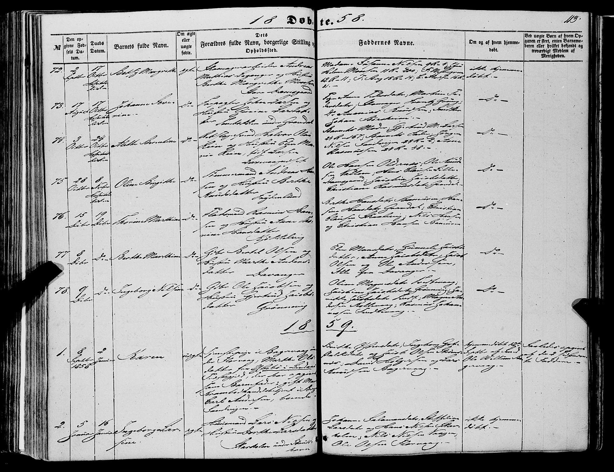 Askøy Sokneprestembete, AV/SAB-A-74101/H/Ha/Haa/Haaa/L0008: Parish register (official) no. A 8, 1852-1862, p. 113