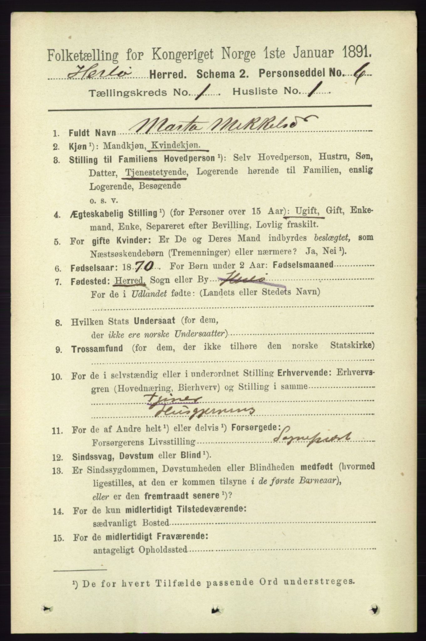 RA, 1891 census for 1258 Herdla, 1891, p. 91