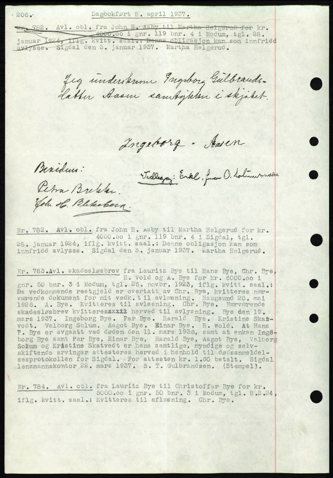 Eiker, Modum og Sigdal sorenskriveri, SAKO/A-123/G/Ga/Gab/L0035: Mortgage book no. A5, 1937-1937, Diary no: : 782/1937