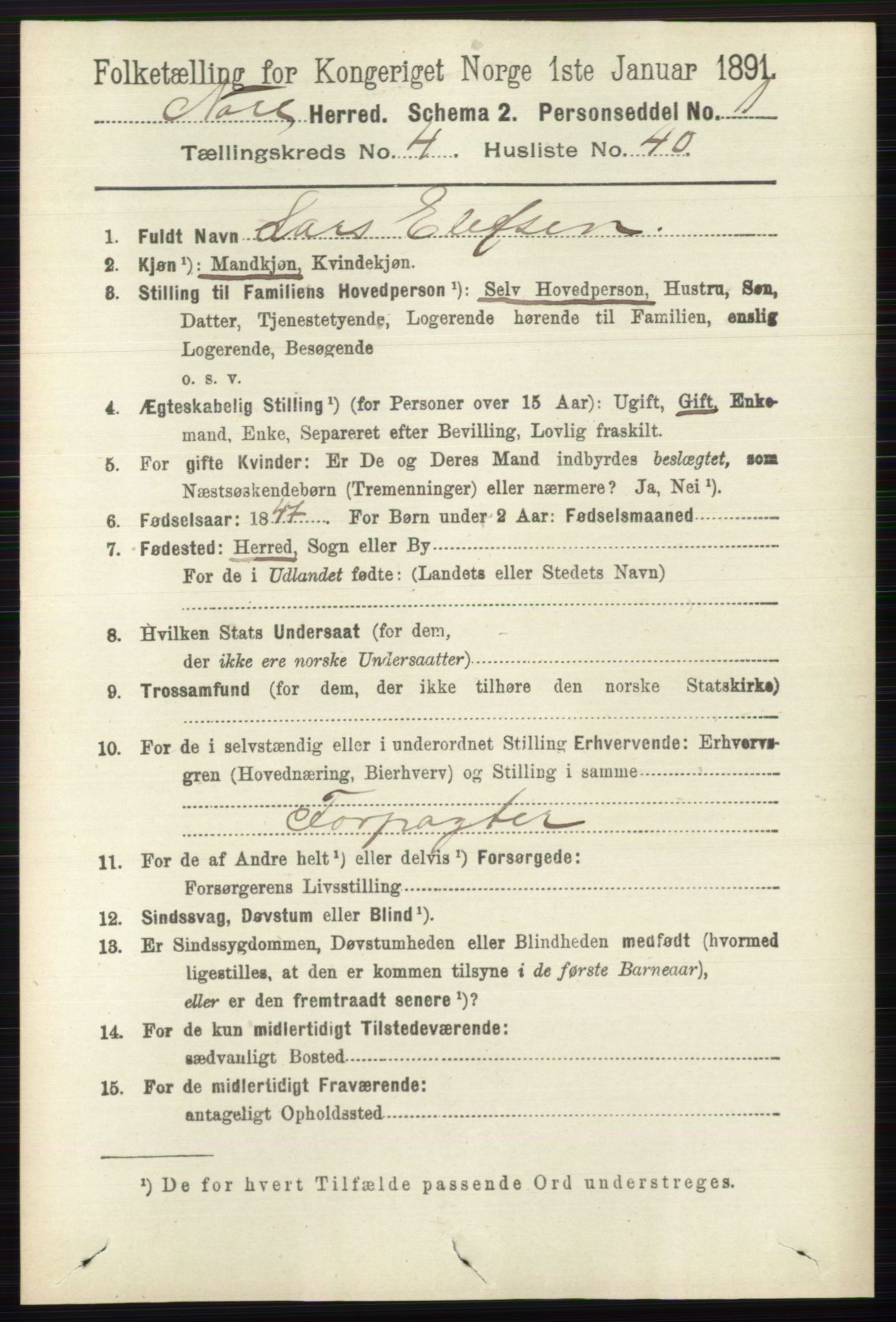 RA, 1891 census for 0633 Nore, 1891, p. 1499